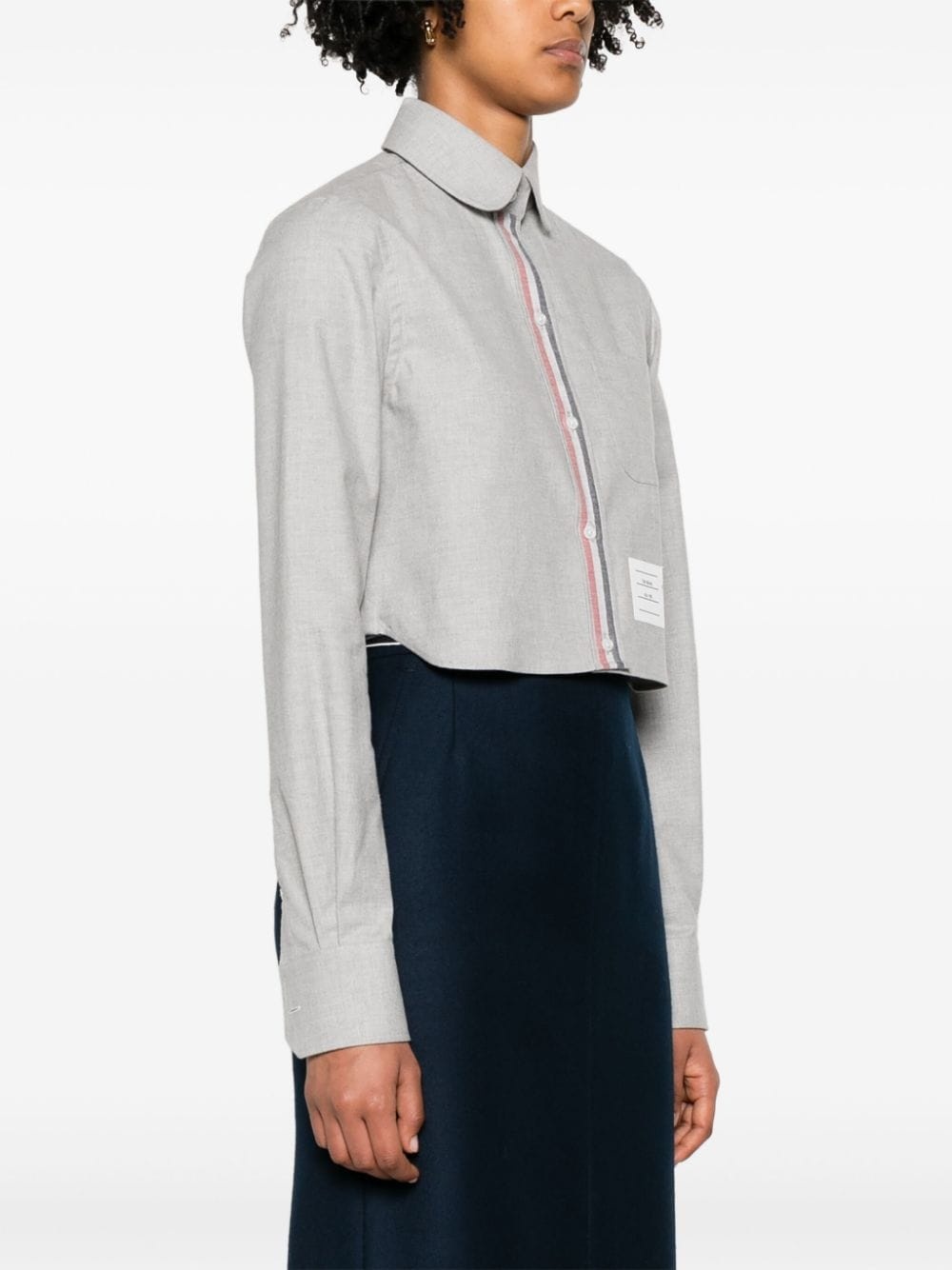 rounded-collar cotton cropped shirt - 3