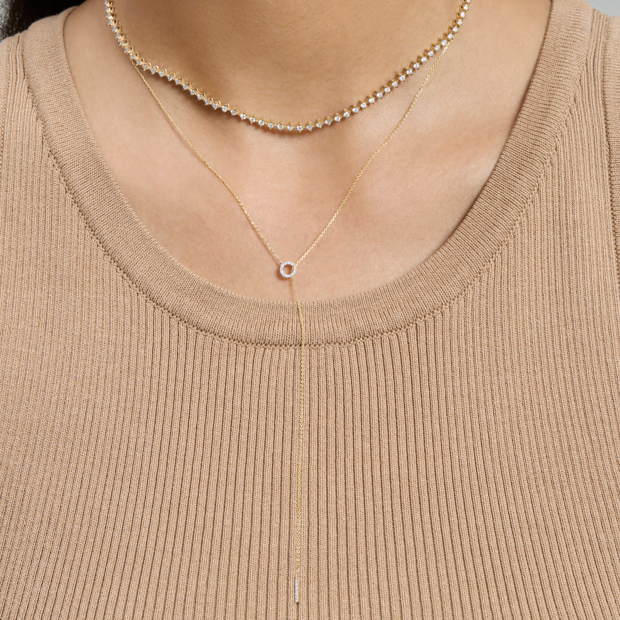 Pave Diamond Open Circle Lariat Necklace - 6