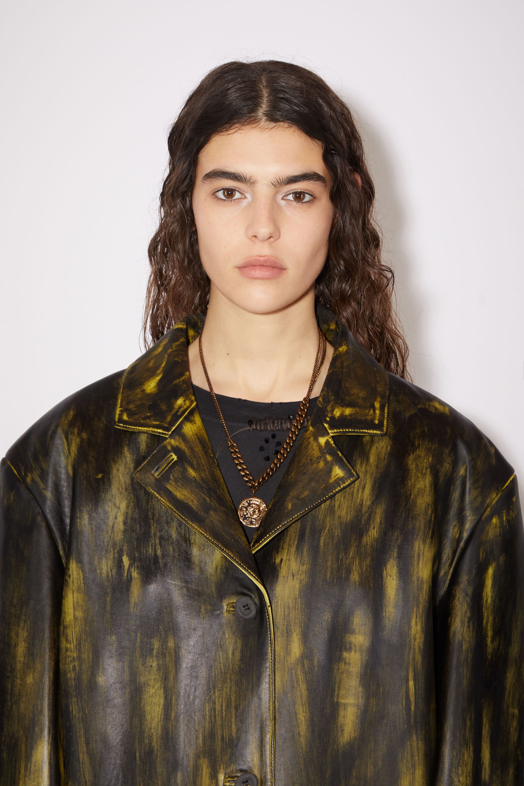 Painted leather jacket - Yellow/black - 7