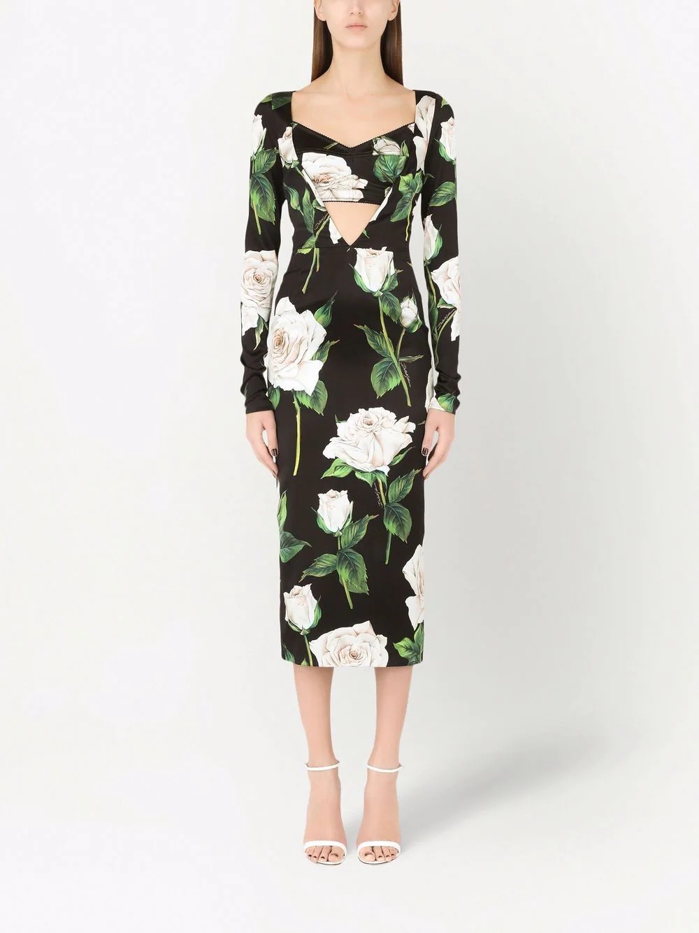 rose print cut-out midi dress - 3