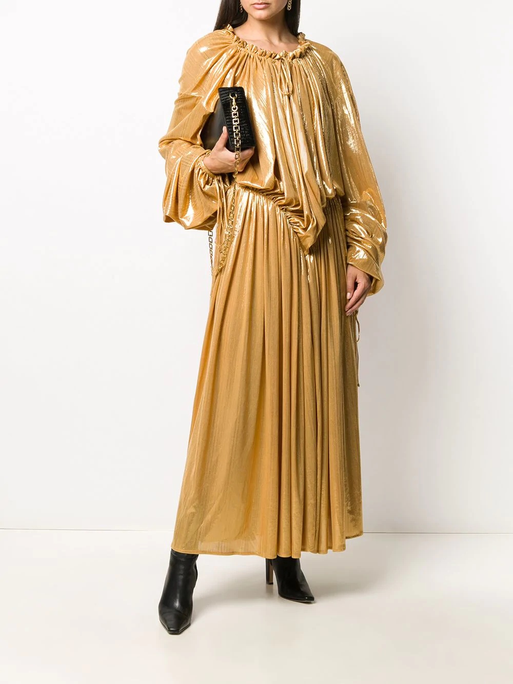 slouchy pleated metallic maxi dress - 2