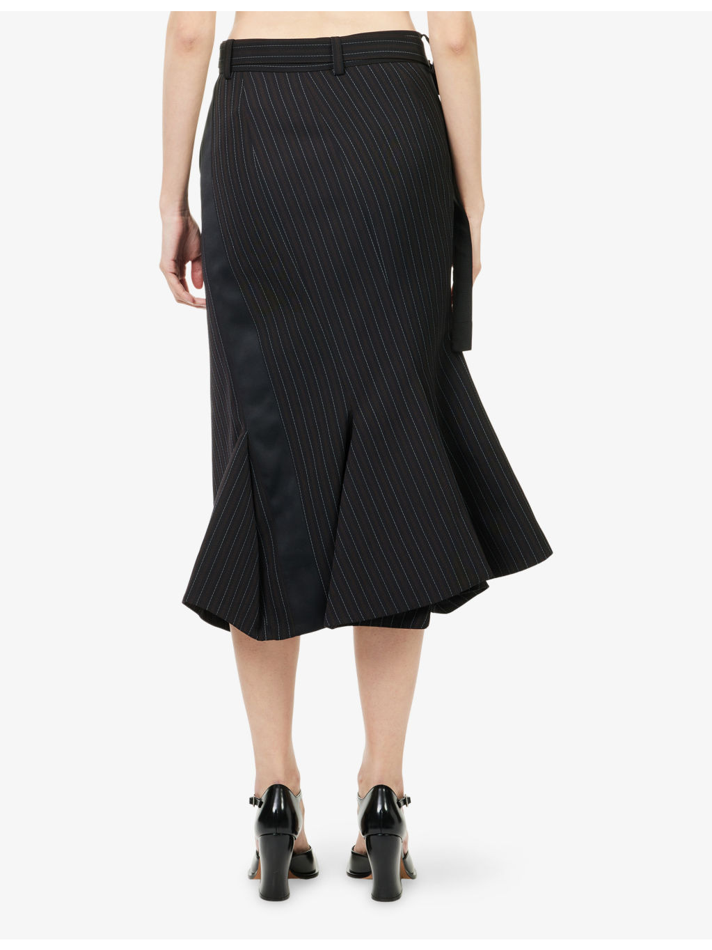 Stripe-Pattern Belted Wool-Blend Midi Skirt - 4