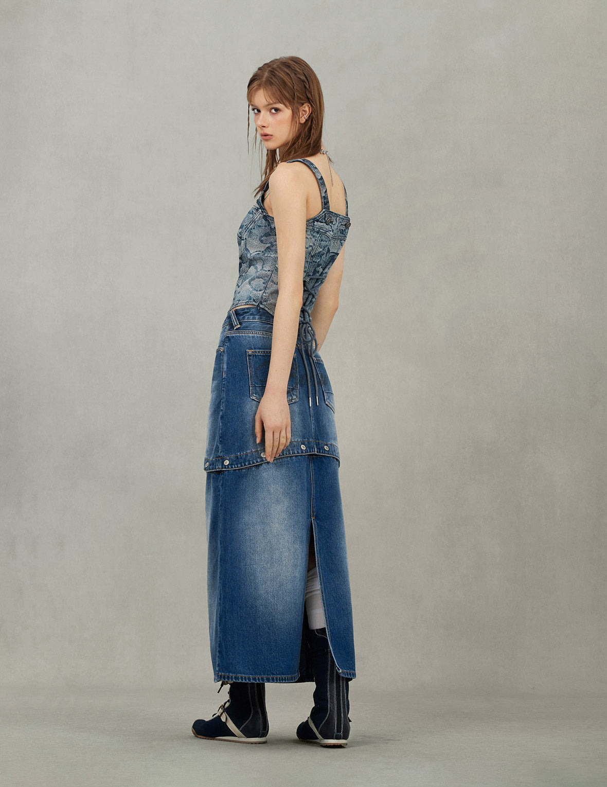 Logo Print Fashion Fit Detachable Denim Skirt - 8