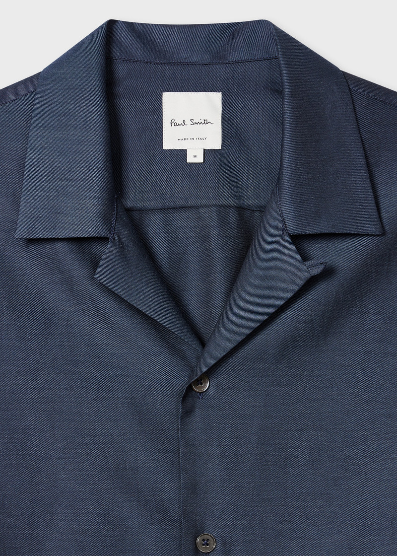 Paul Smith Navy Brushed Cotton-Twill Short-Sleeve Shirt outlook