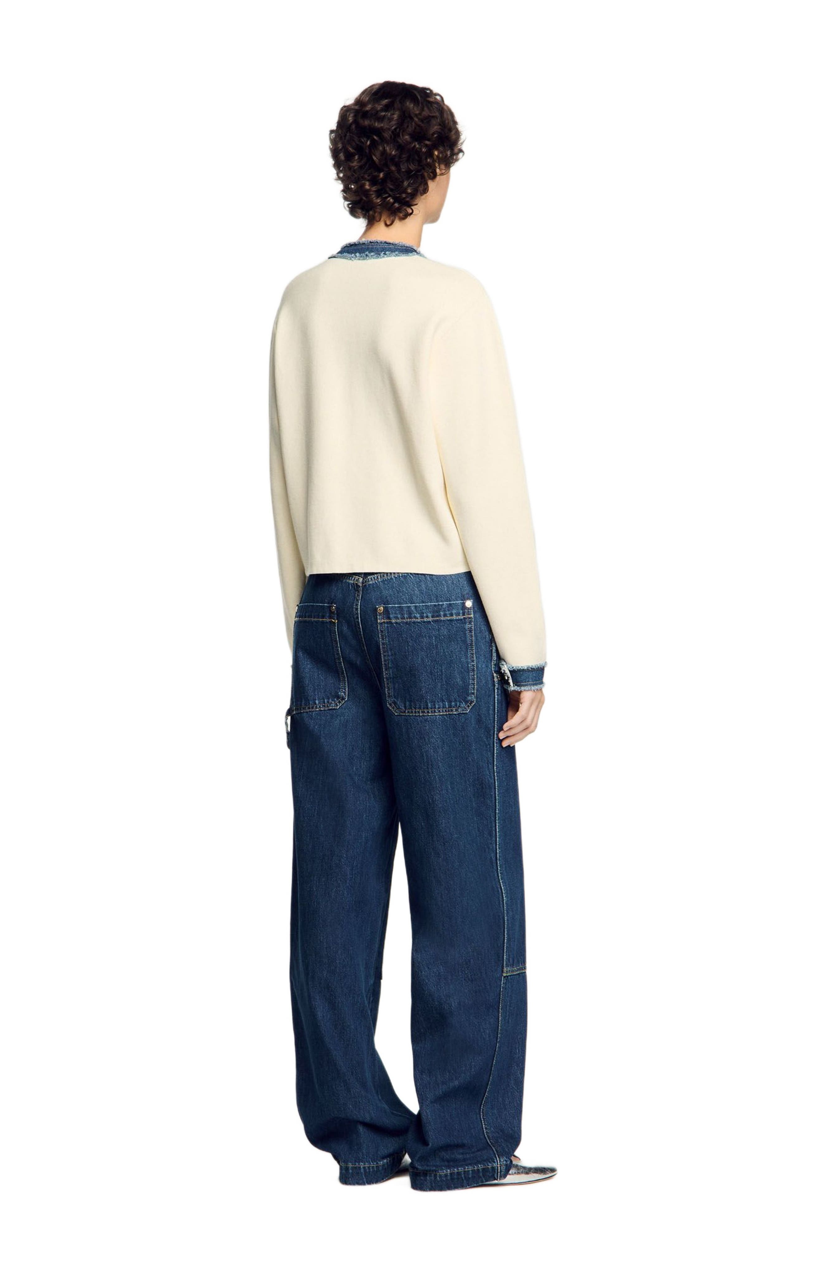 SANDRO Cardigan with denim details in Ecru at Nordstrom - 2