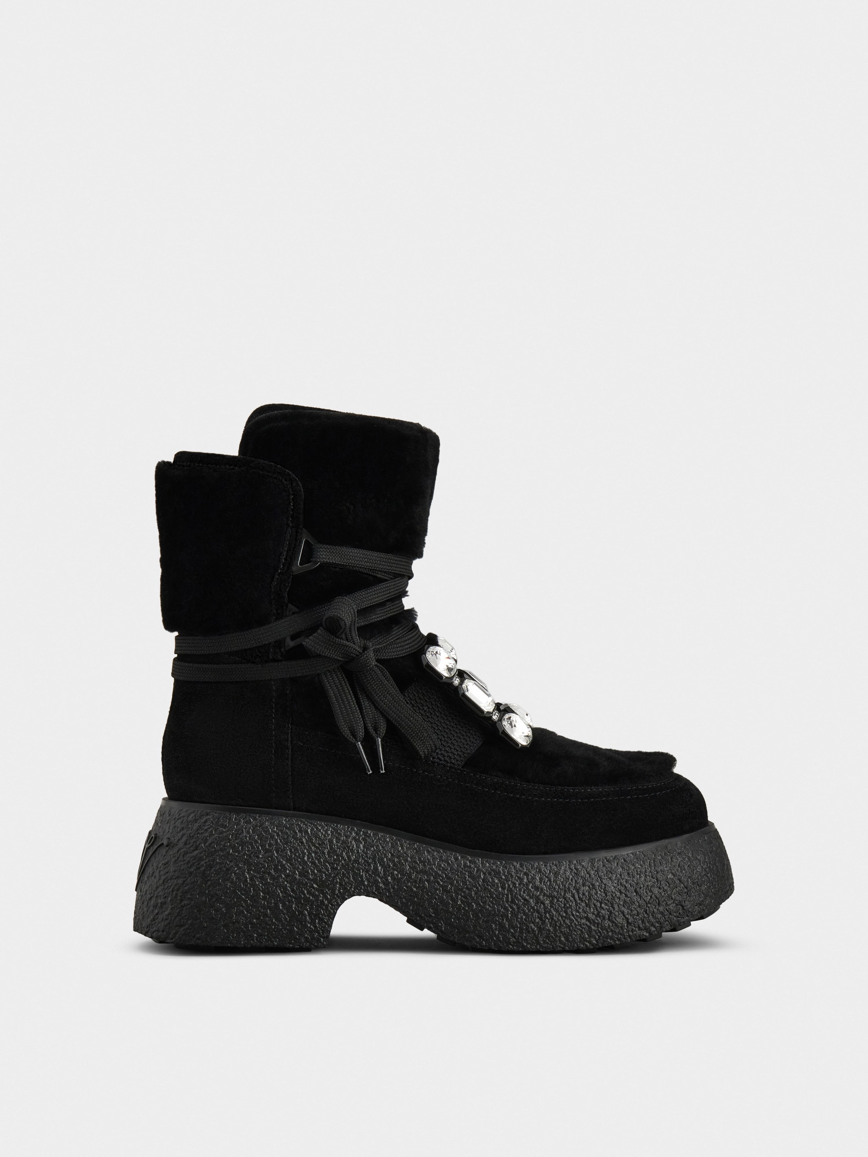 Viv' Rangers Strass Buckle Flatform Booties in Suede - 1