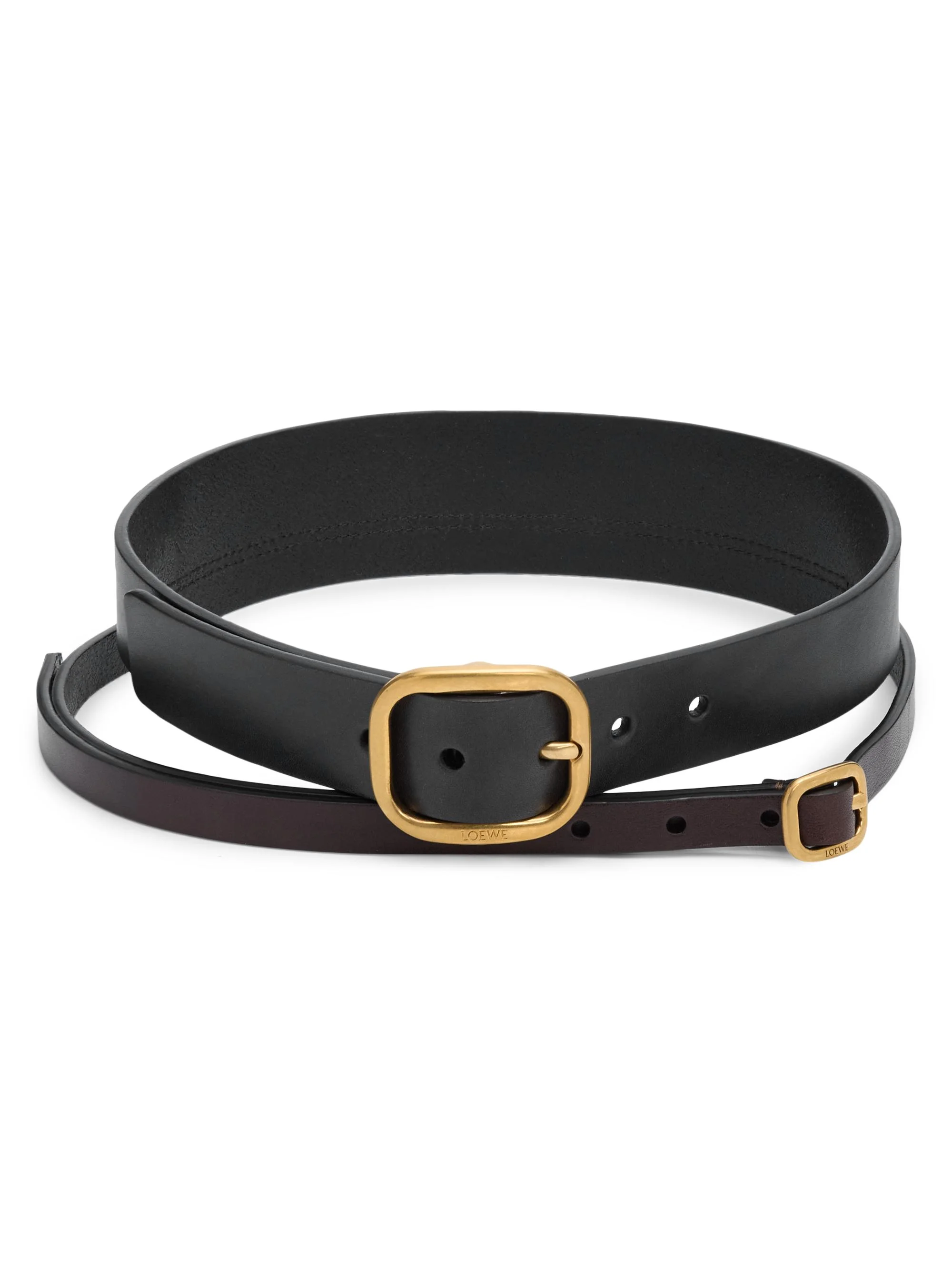 Women's Layered Double Leather Belt - Black Dark Brown Gold - 1