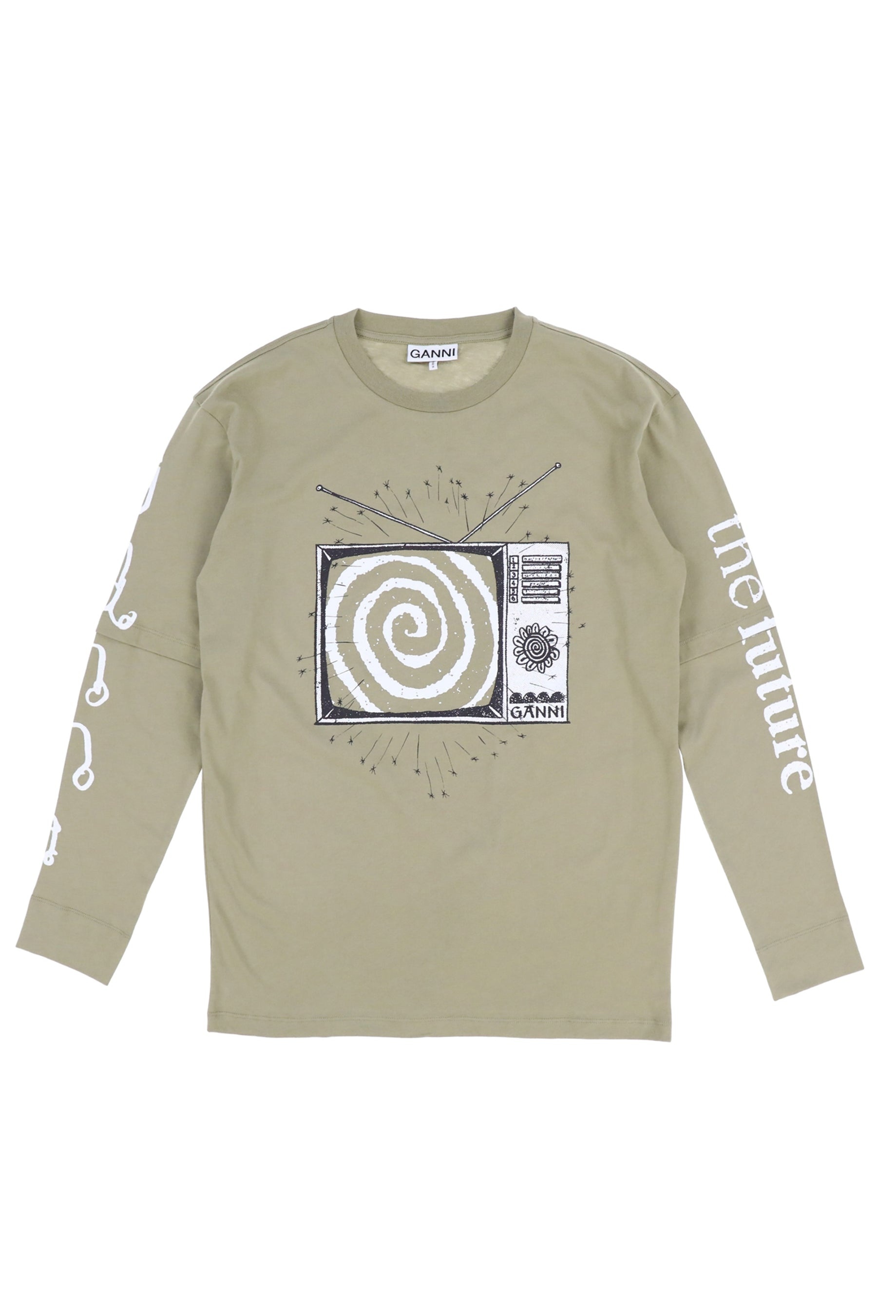 GANNI LIGHT JERSEY TV LONG SLEEVE T-SHIRT / KHA | nubiantokyo