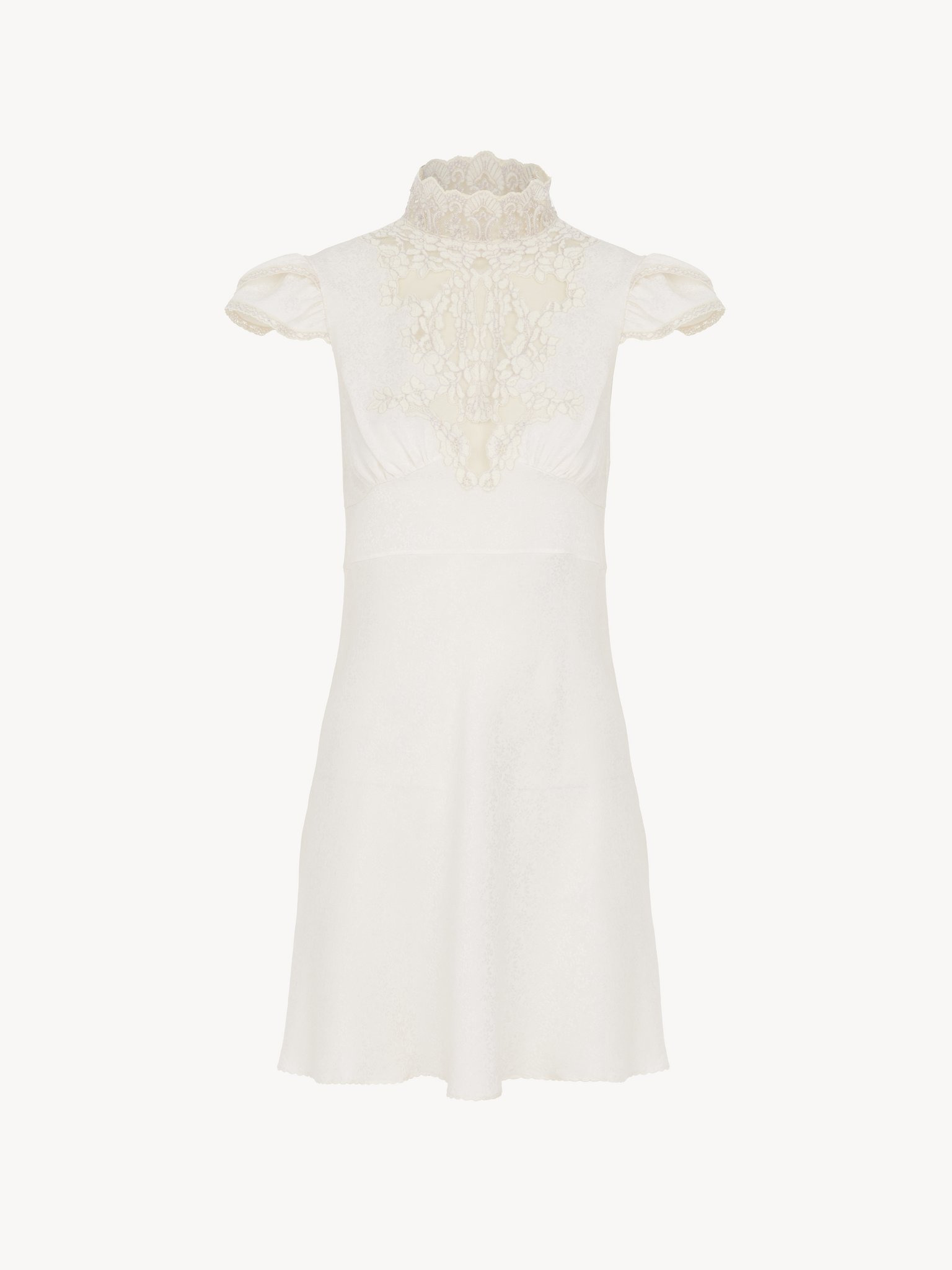 HIGH-NECK MINI DRESS IN JACQUARD SILK & LACE - 2