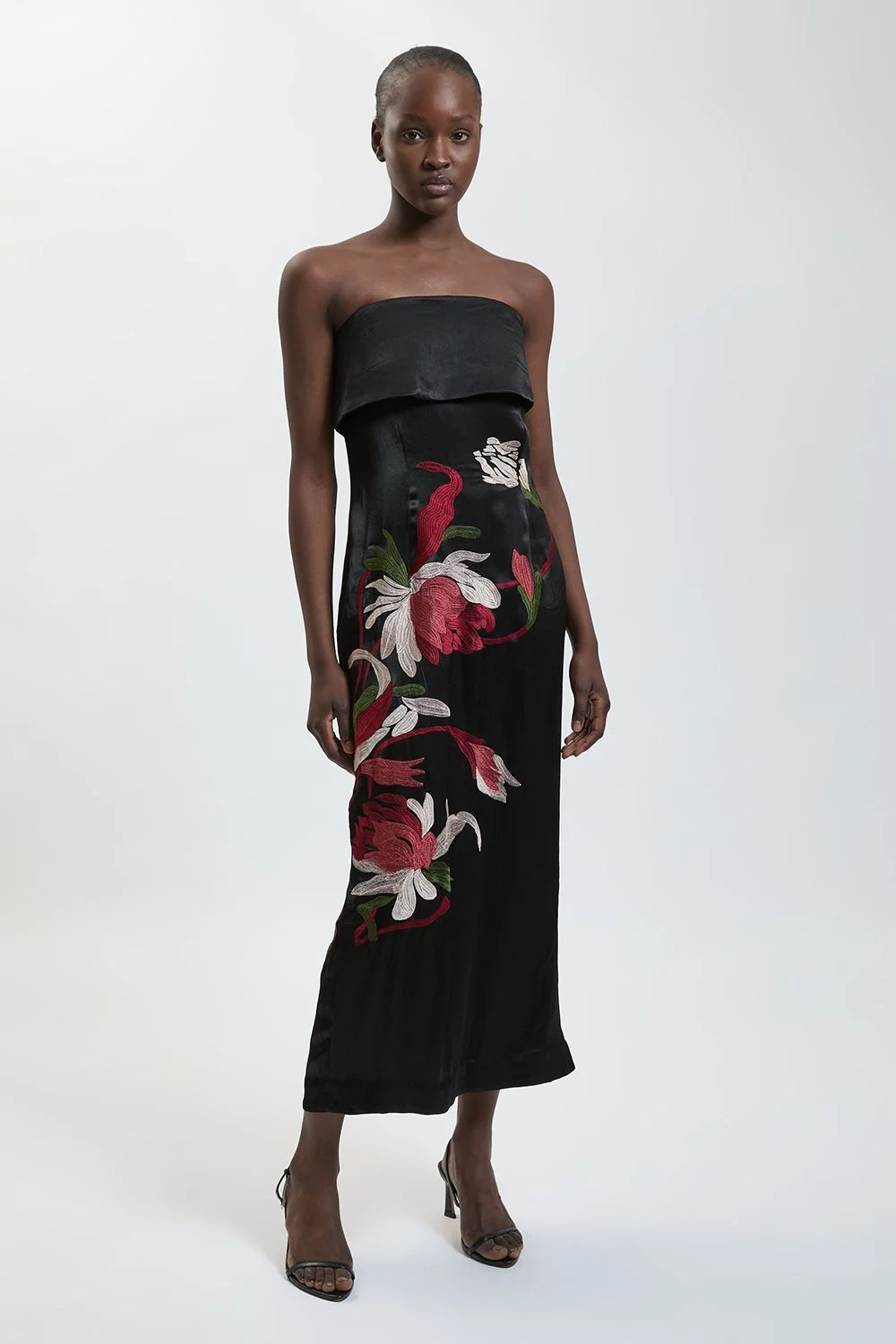 Petite Embroidered Bandeau Midi Dress - 1