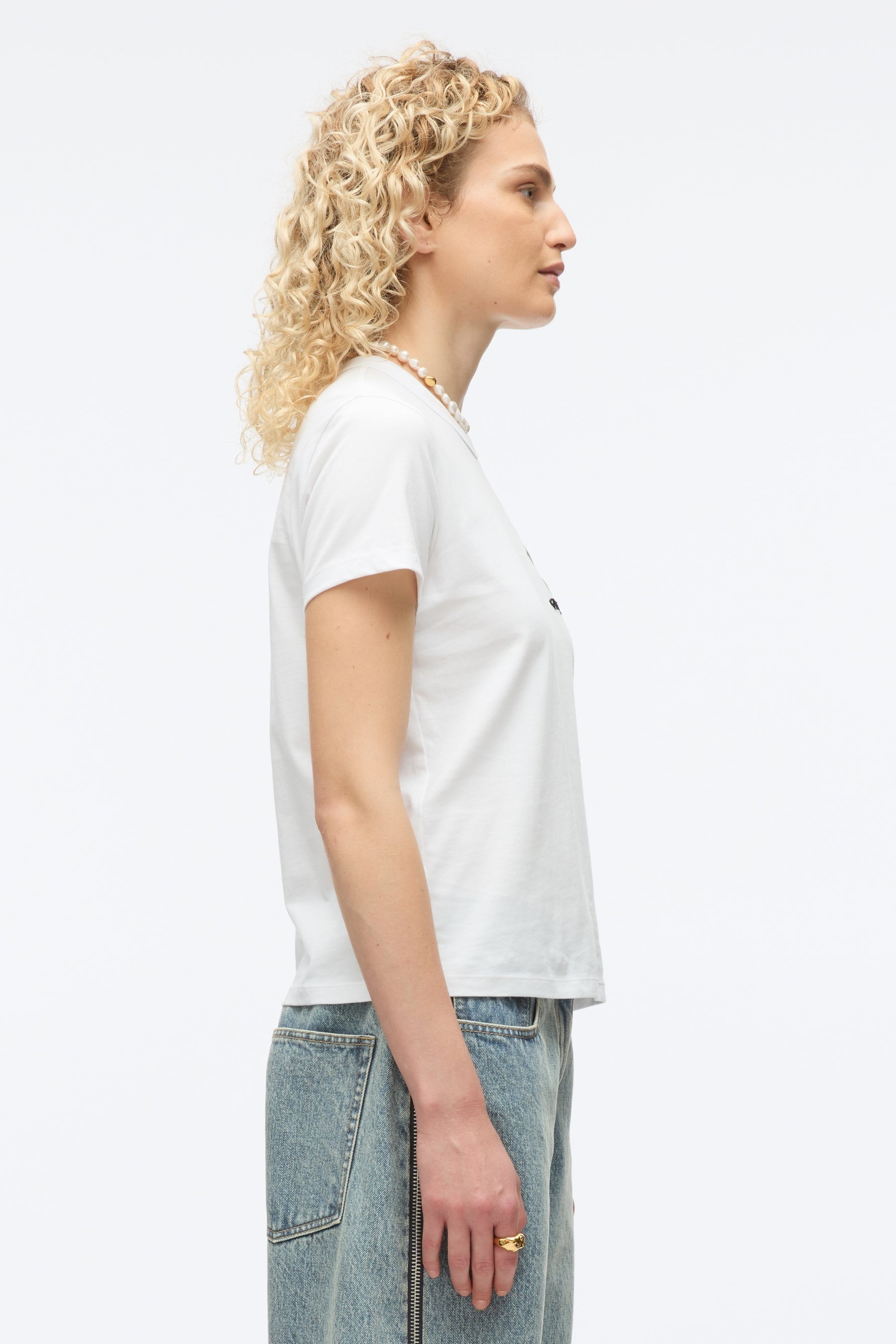 Cropped Tee with Bouquet Embroidery - 4