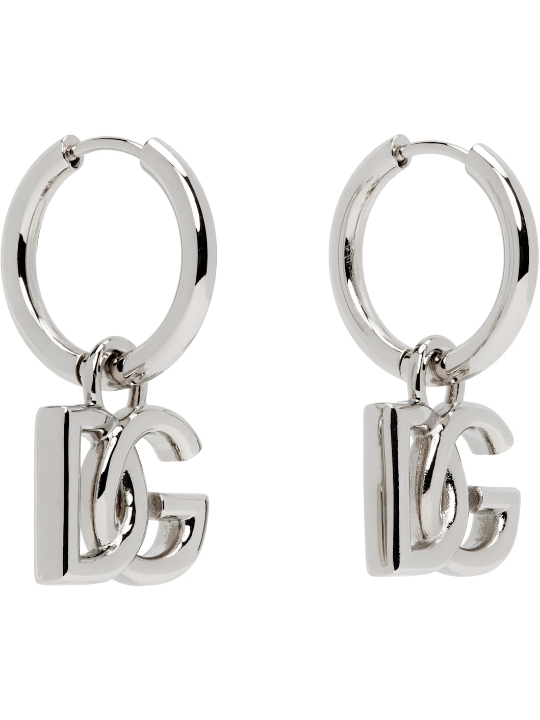 Silver 'DG' Logo Pendant Hoop Earrings - 2