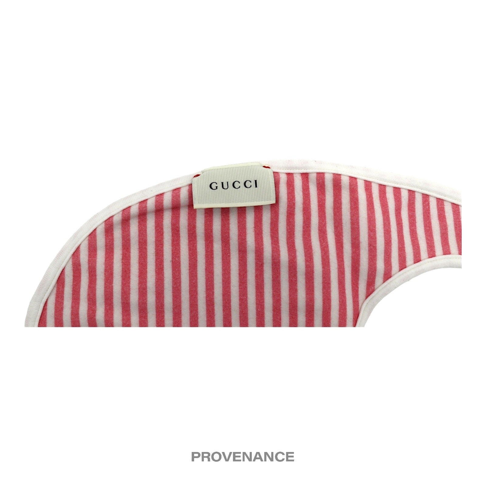 Gucci Logo Baby Infant Bib - Heart Cherry Striped Cotton - 4