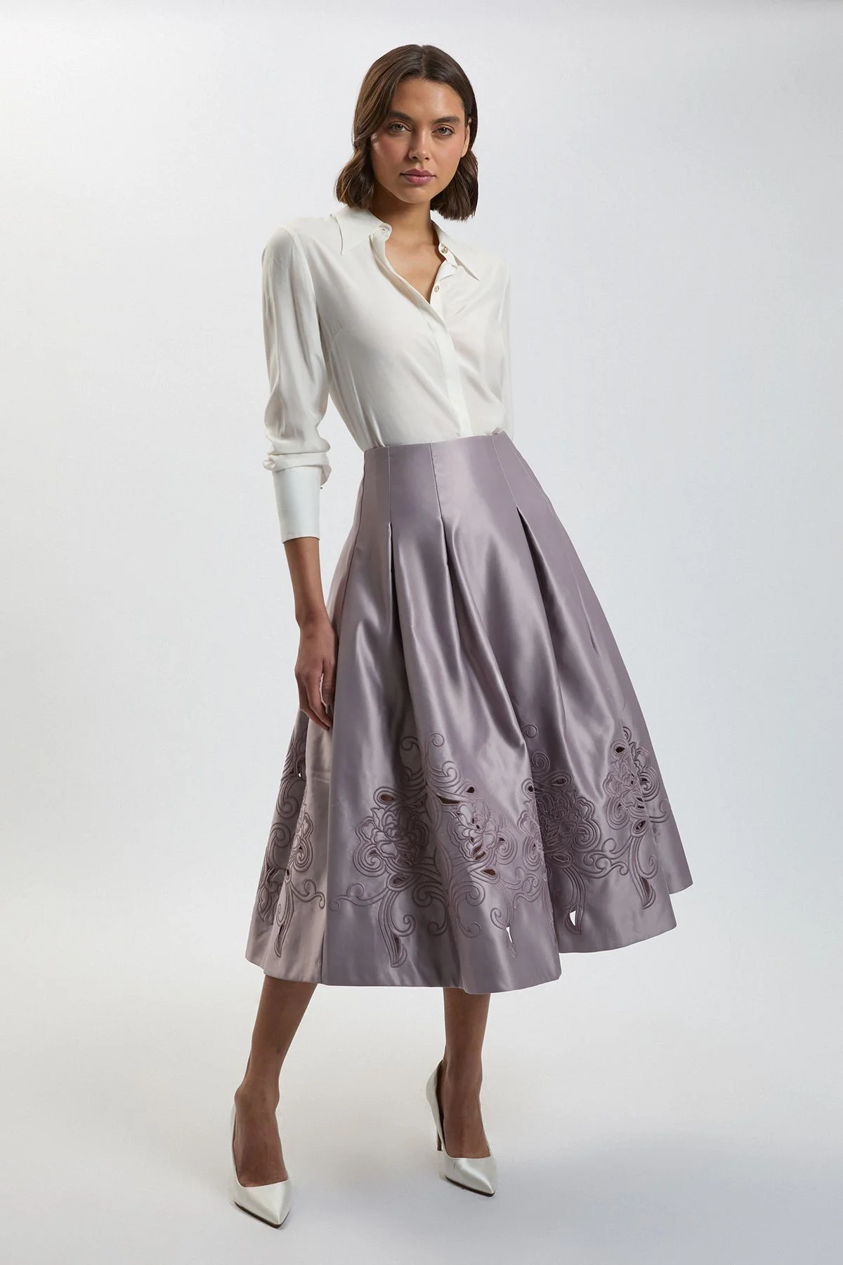 Tailored Satin Cutwork Full Skirt - 1