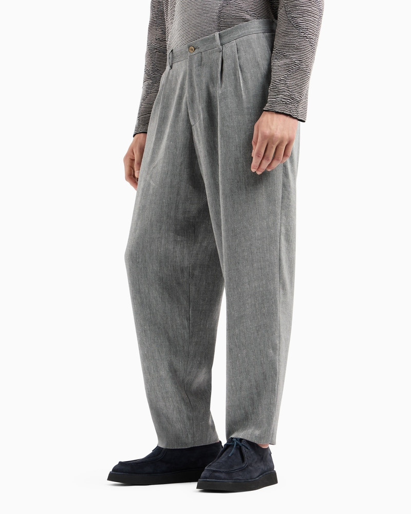 GIORGIO ARMANI DOUBLE-PLEAT TROUSERS IN CHEVRON LINEN AND VIRGIN WOOL outlook