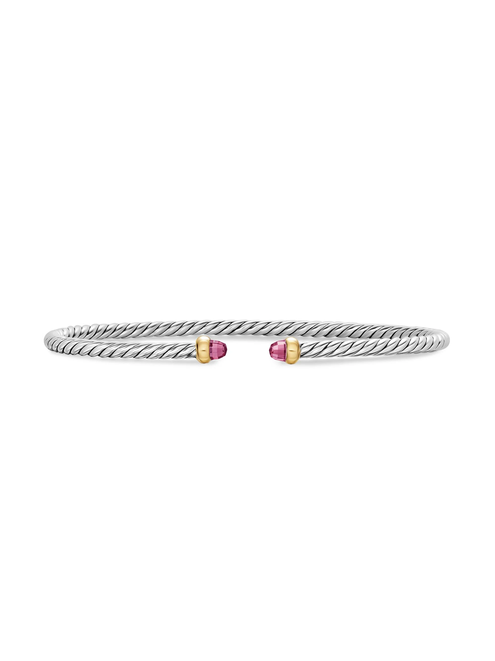 Women's Micro Cable Flex Bracelet in Sterling Silver - Pink Tourmaline - 1