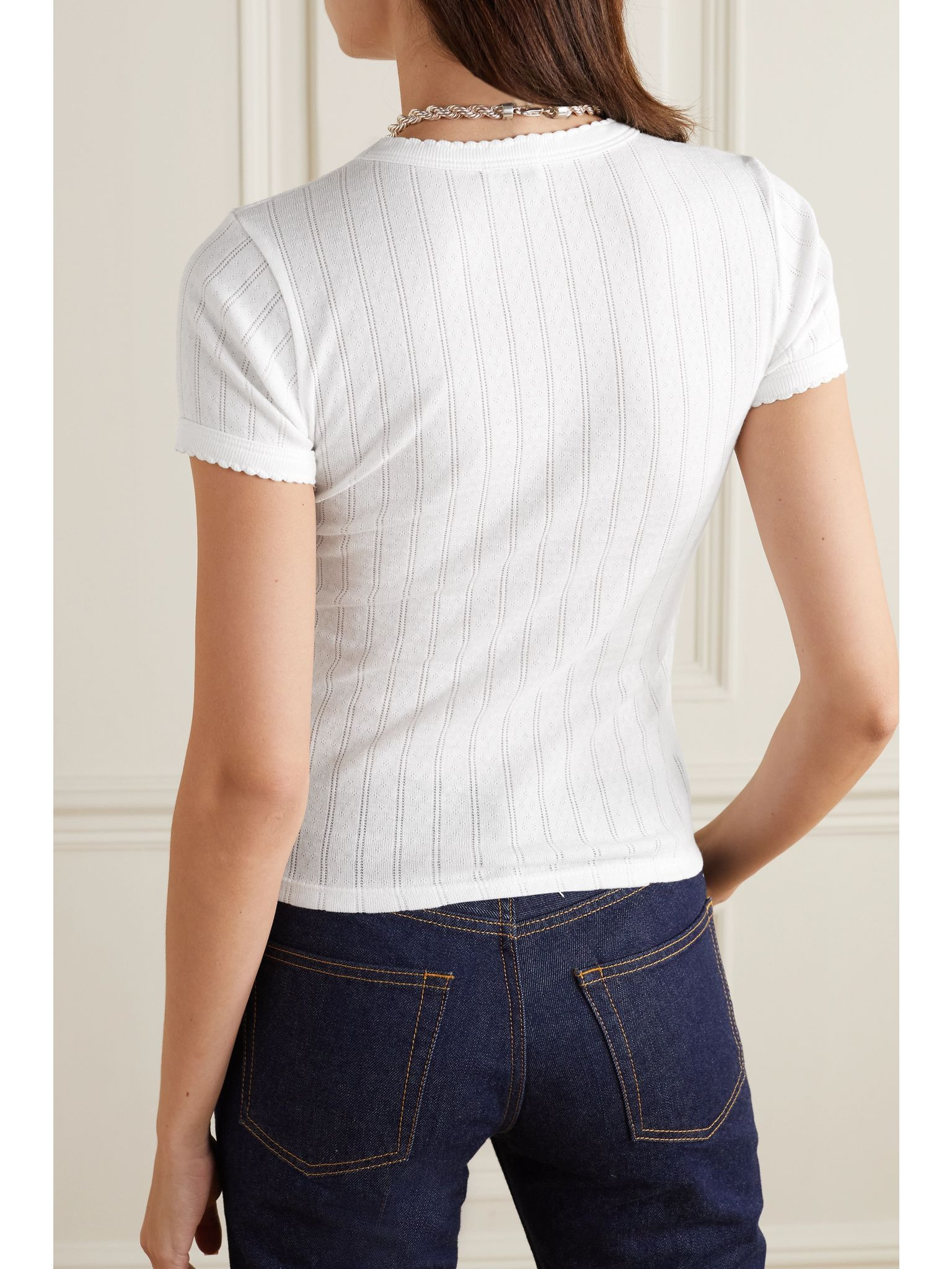 Pointelle-knit cotton-jersey T-shirt White - 3