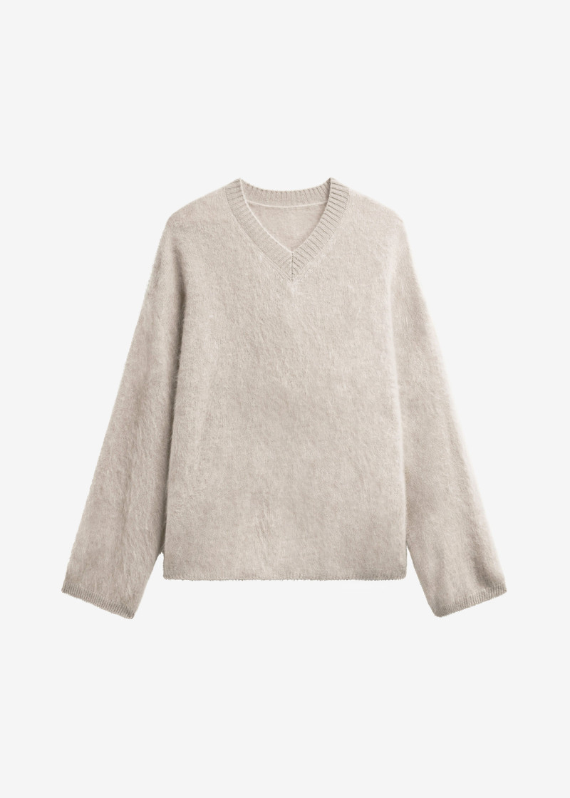 Vilhena Wool Fuzzy V-Neck Sweater - Beige 1