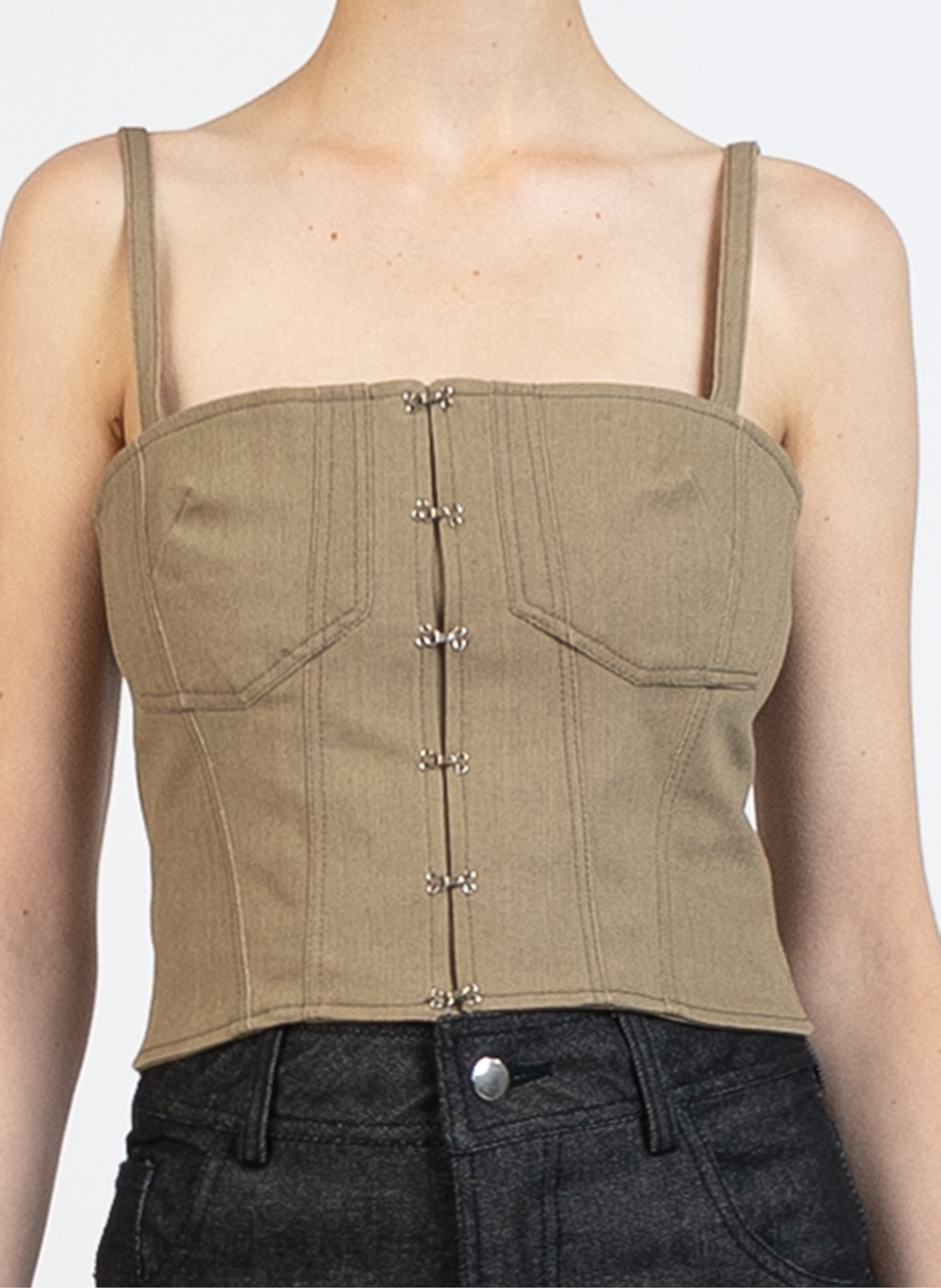 Denim Bustier Top/Khaki - 2