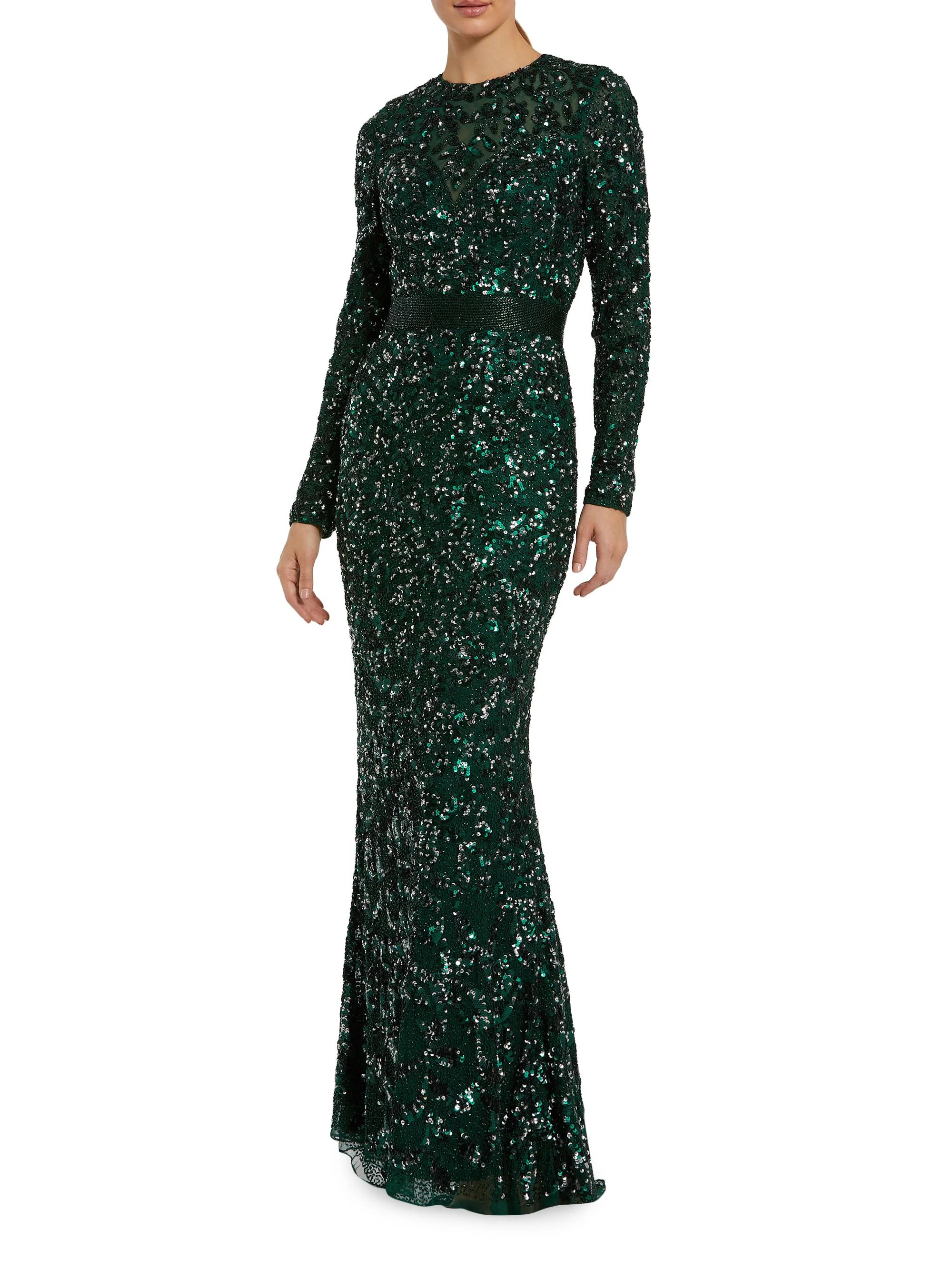 Women's Beaded Empire Waist Gown - Forest Green - 1