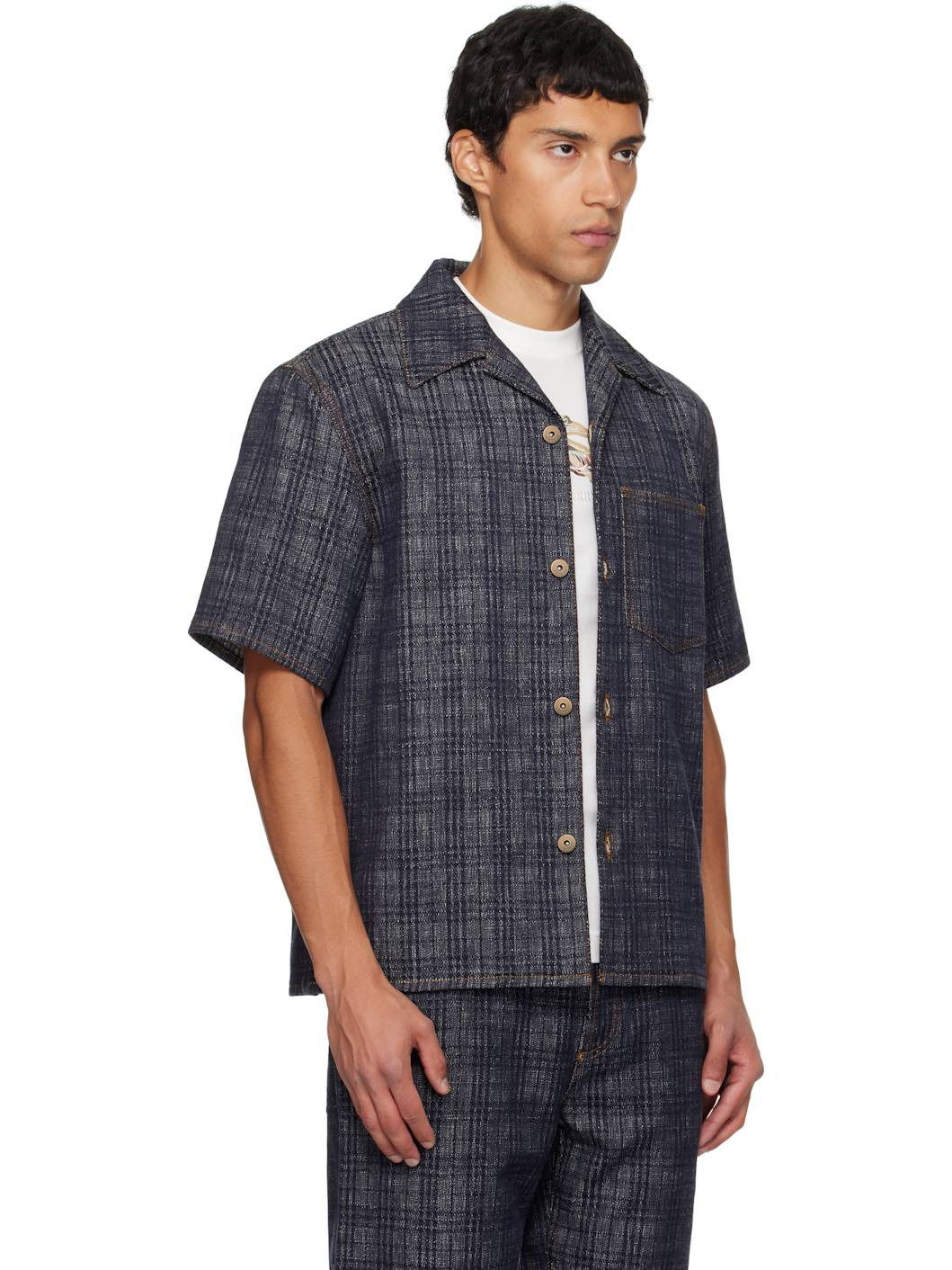 Navy Relaxed Fit Check Denim Shirt - 2