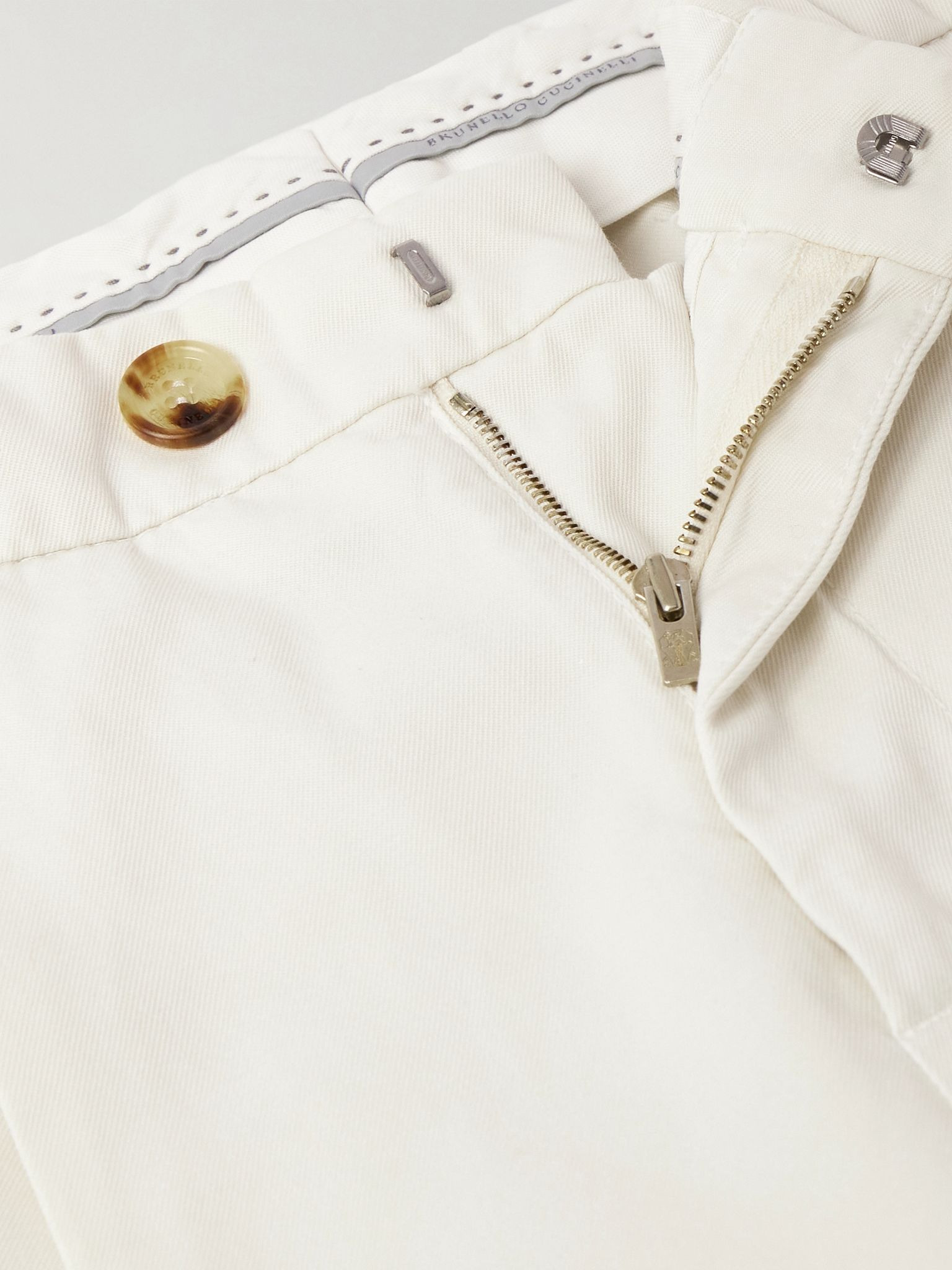 Straight-Leg Pleated Cotton-Twill Trousers White - 6