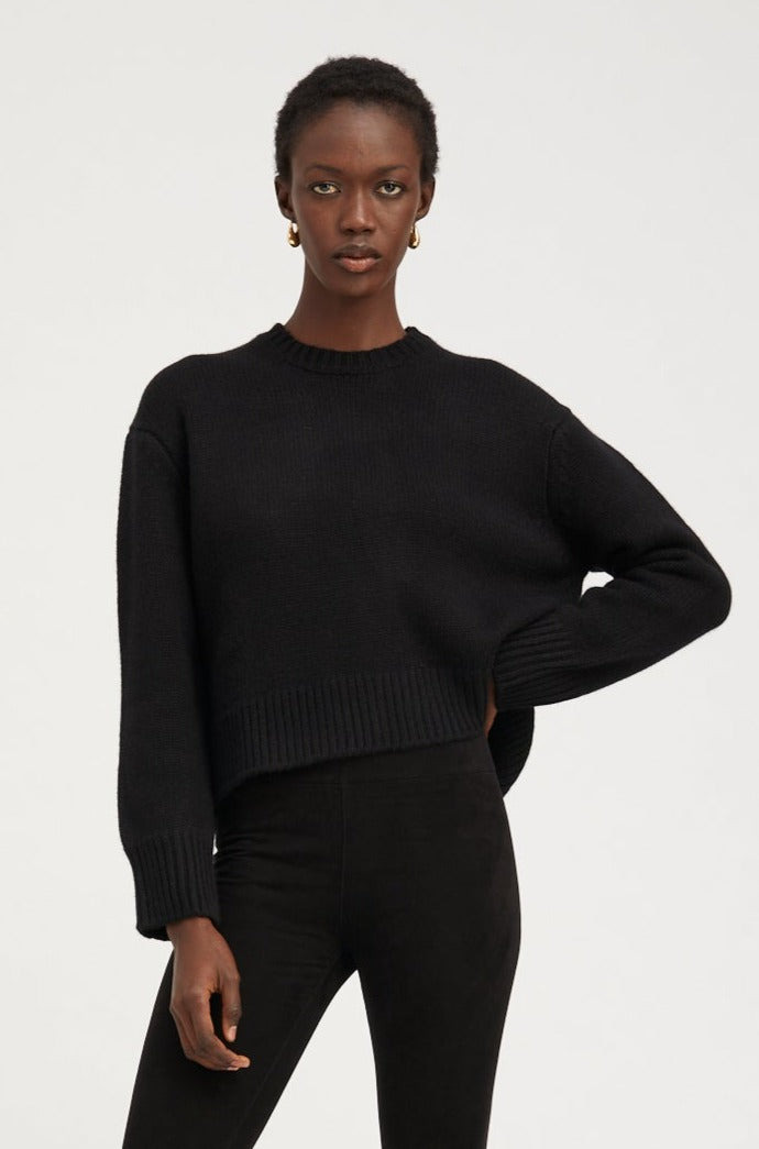 BLACK HEAVY CASHMERE SWEATER - 5
