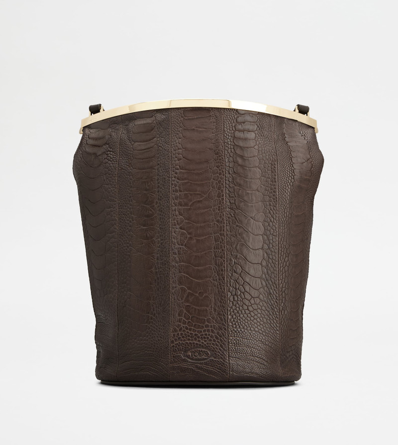 TOD'S MAGENTA BAG BUCKET BAG IN OSTRICH SMALL - BROWN 1