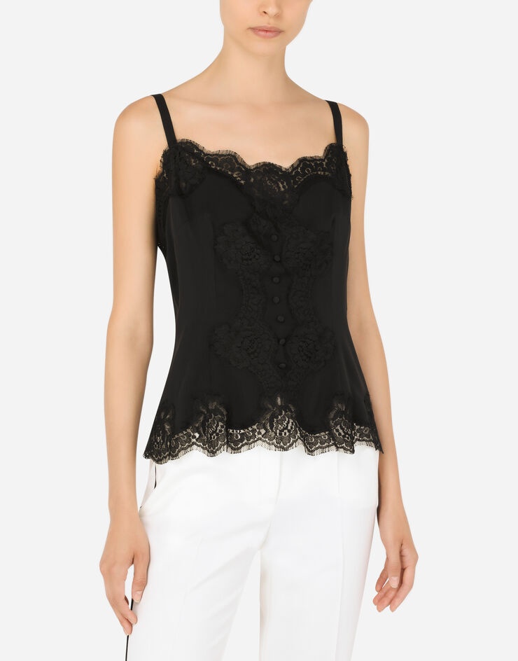 Strappy charmeuse top with lace details - 4