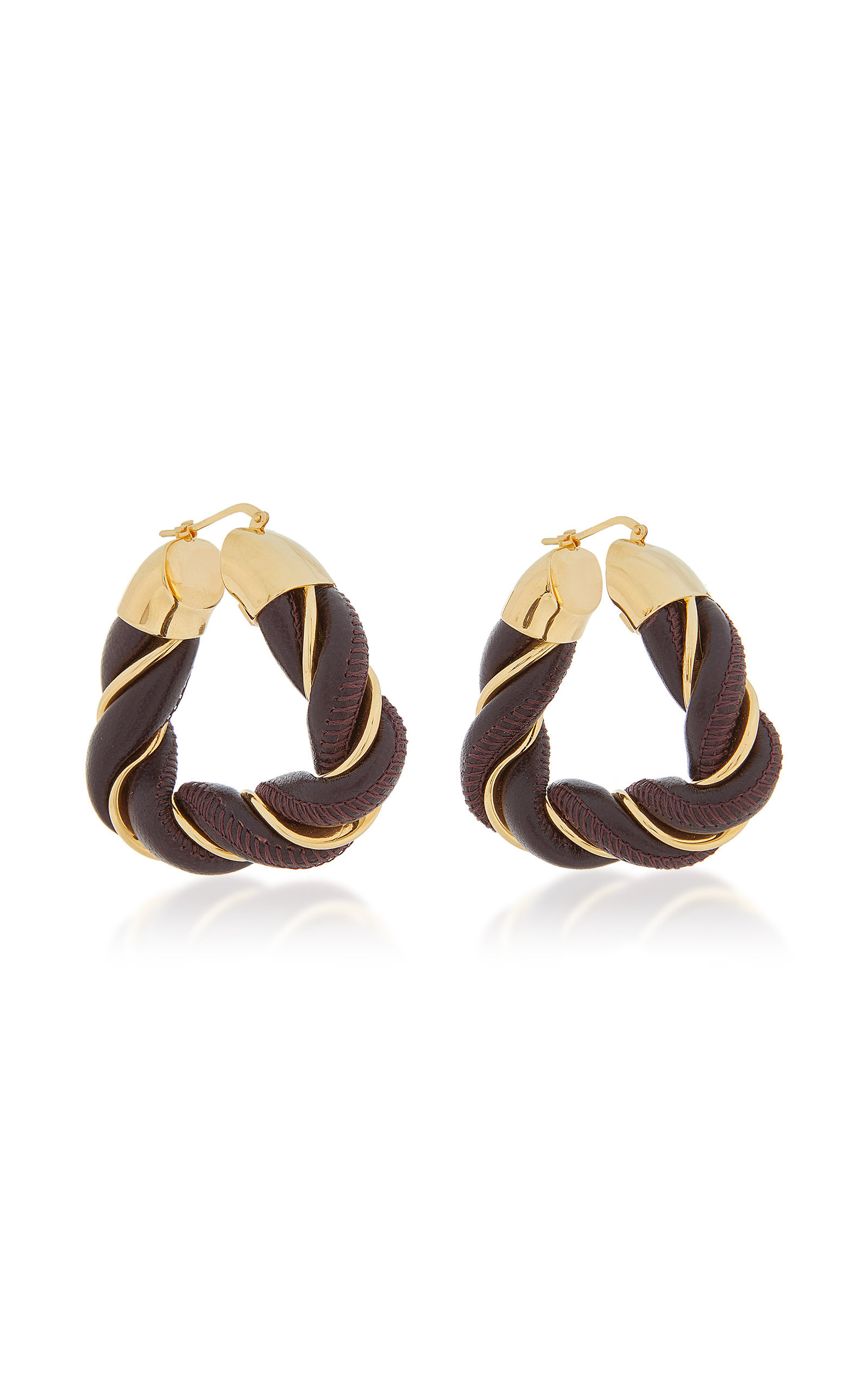 Twist Triangle Leather-Trimmed 18K Gold-Plated Earrings brown - 3