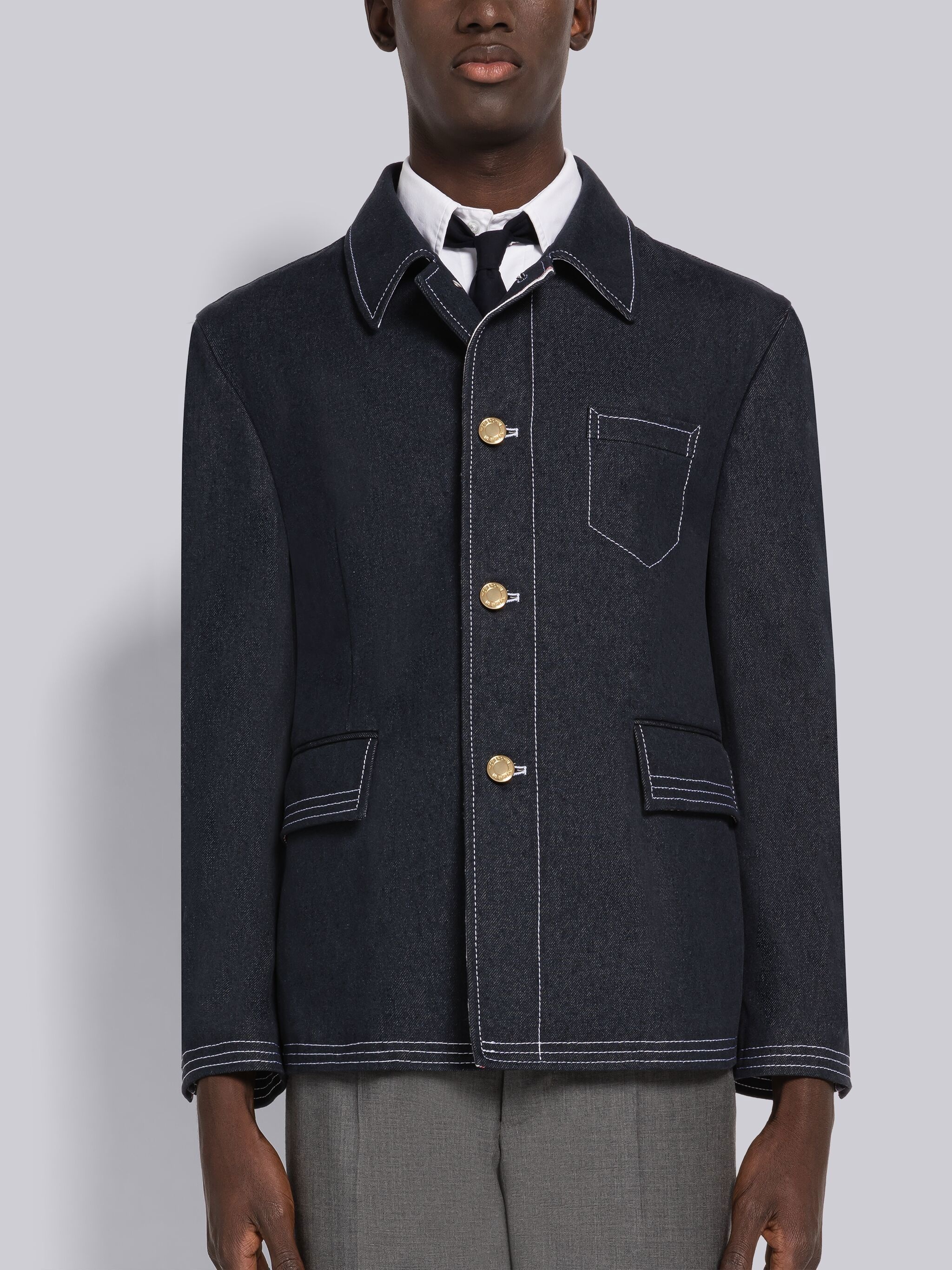 Selvedge Denim Track Stitch Button Front Jacket - 1