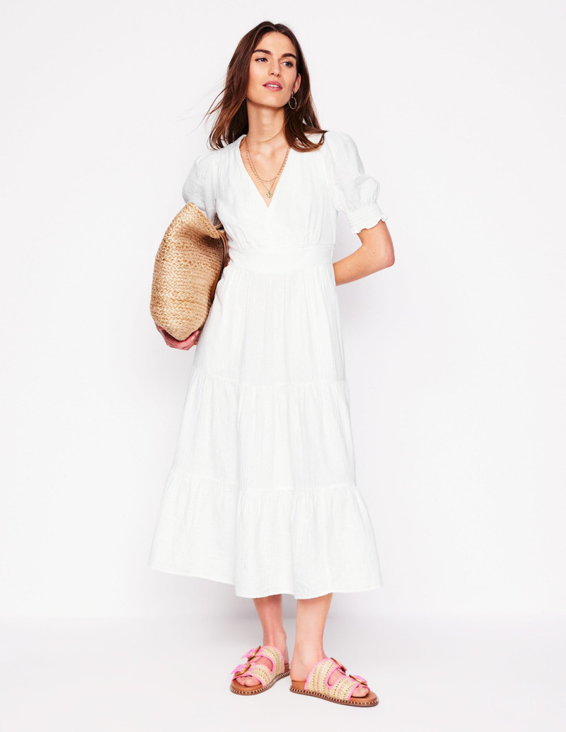 Anna Double Cloth Midi Dress-White 7