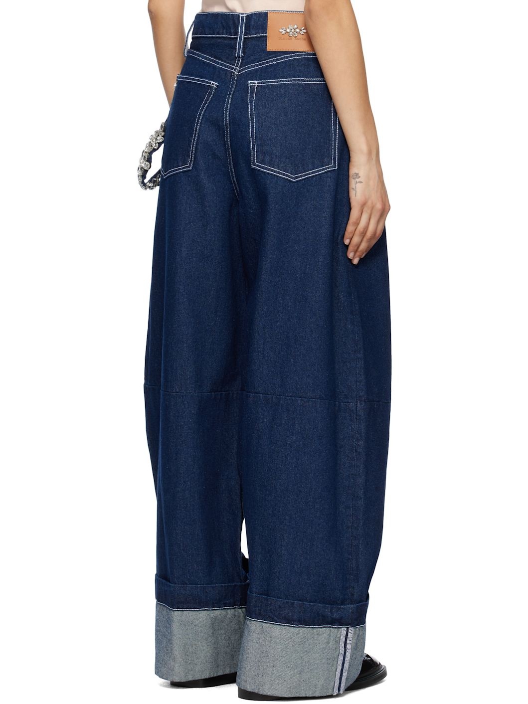 Navy Turbo Embellished Puddle Jeans - 3