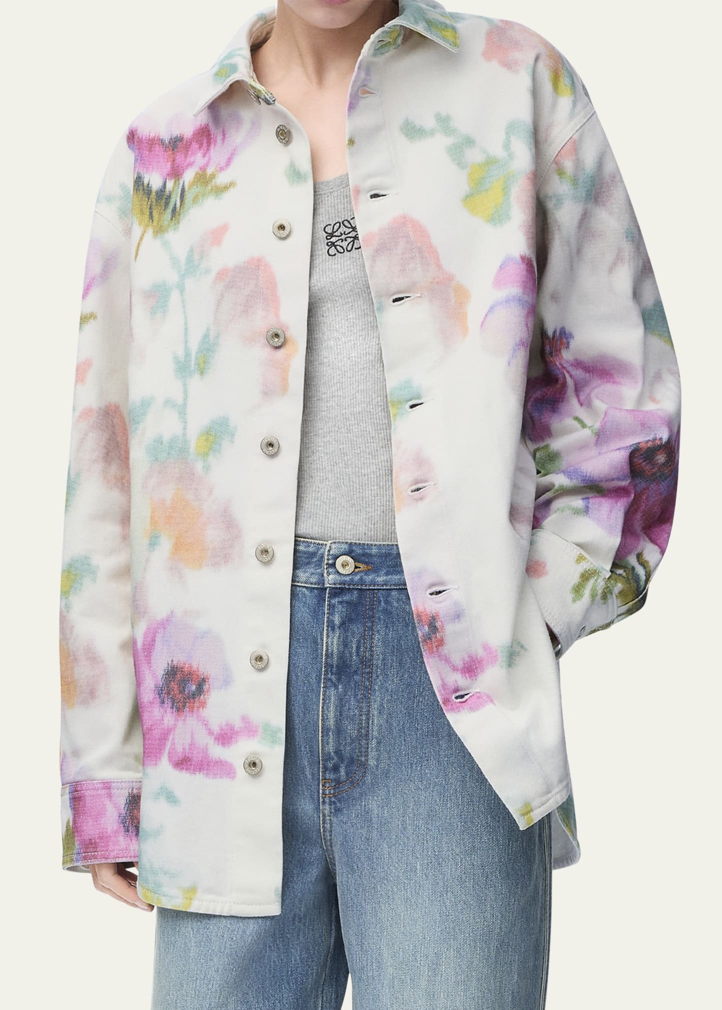Floral-Print Button-Down Overshirt - 2