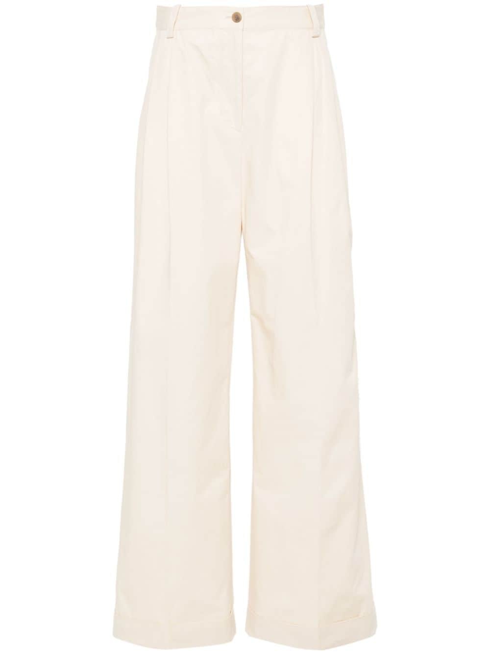 logo-embroidered pleated straight trousers - 1