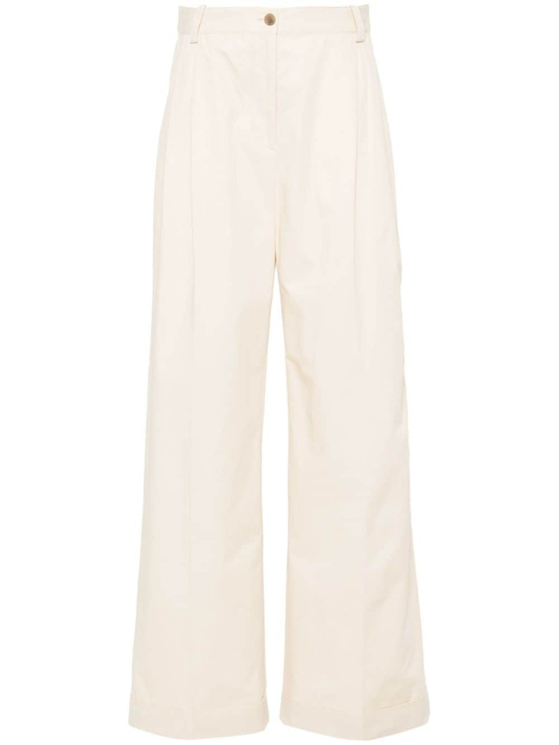 logo-embroidered pleated straight trousers 1