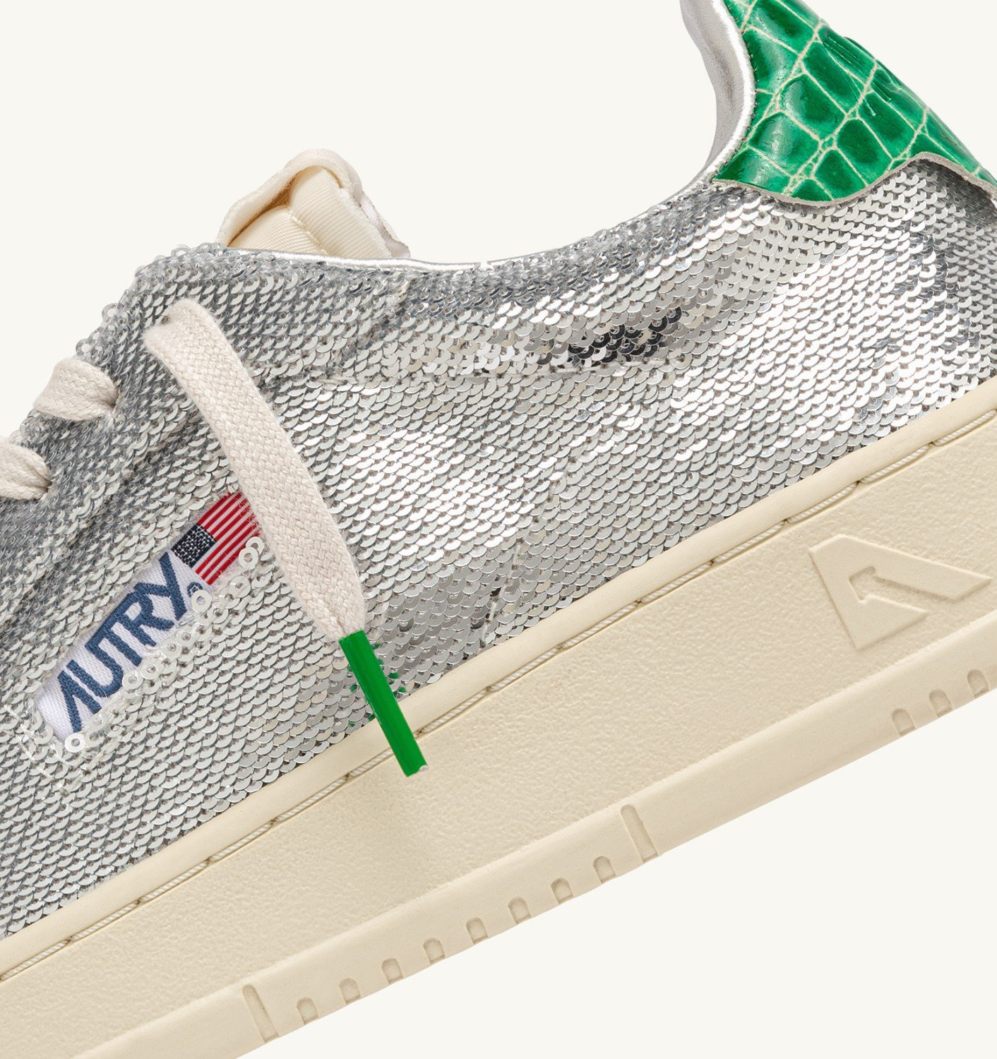 DALLAS LOW 'SPARKLING' SNEAKERS IN SILVER AND GREEN SEQUINS - 6