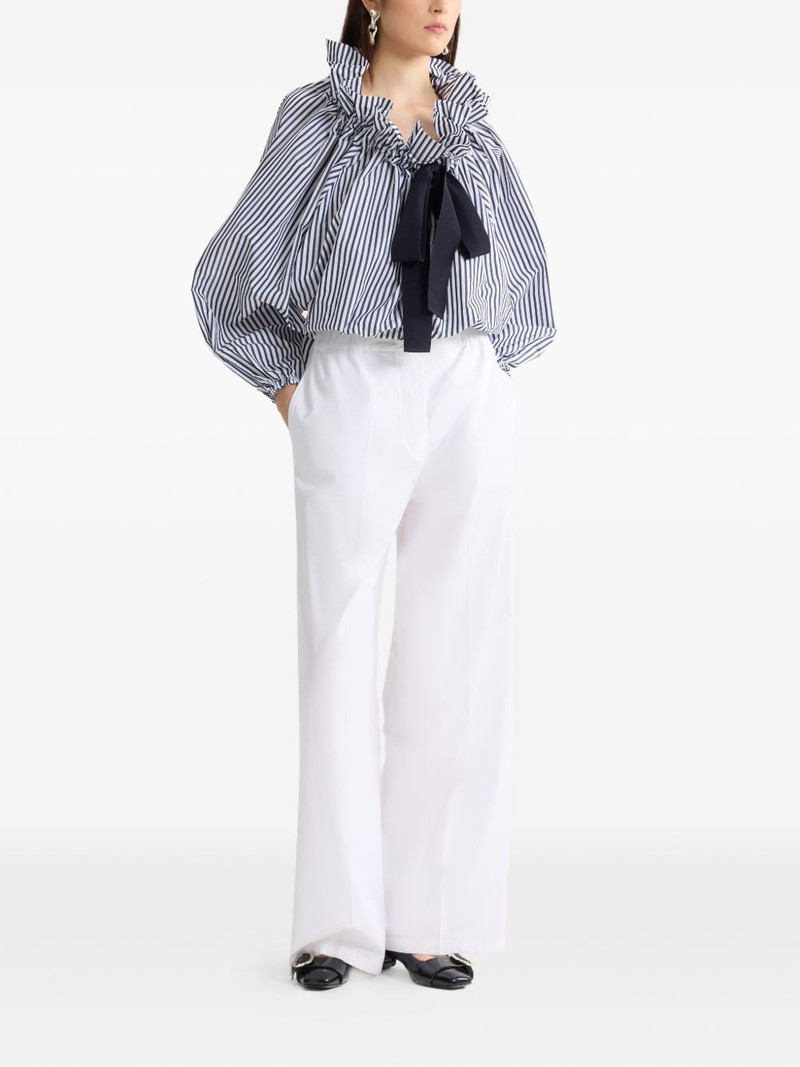 PATOU striped ruffled-neck bow-tie blouse outlook