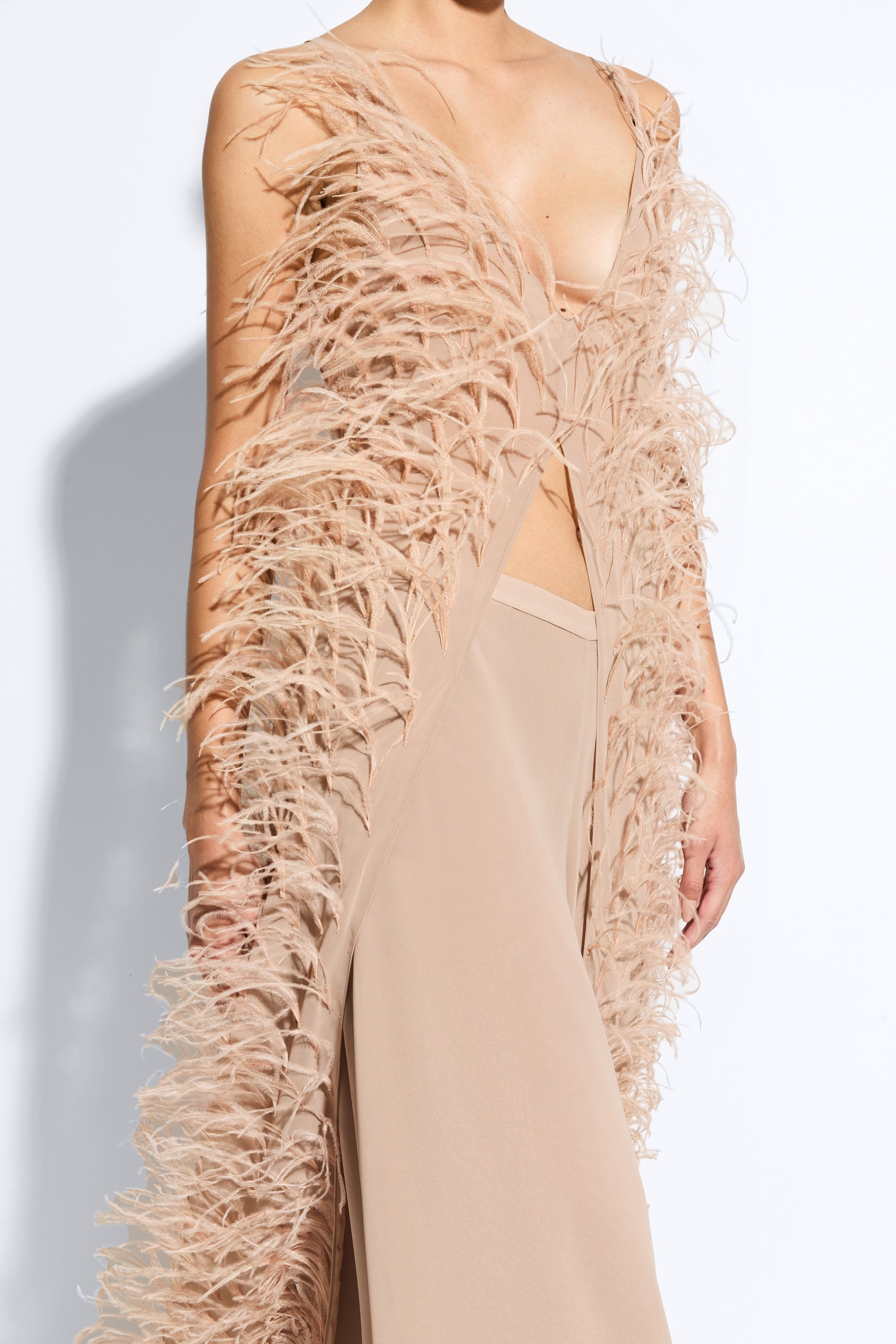 Lightweight Georgette Long Cami Top With Feathers - 4