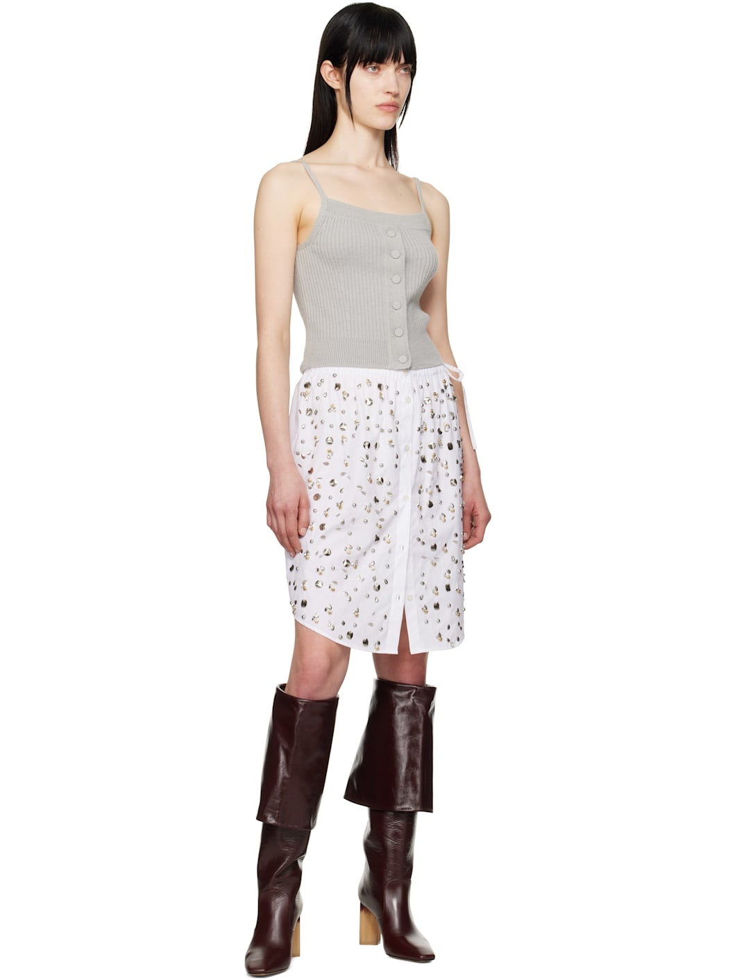 White Embellished Midi Skirt - 4