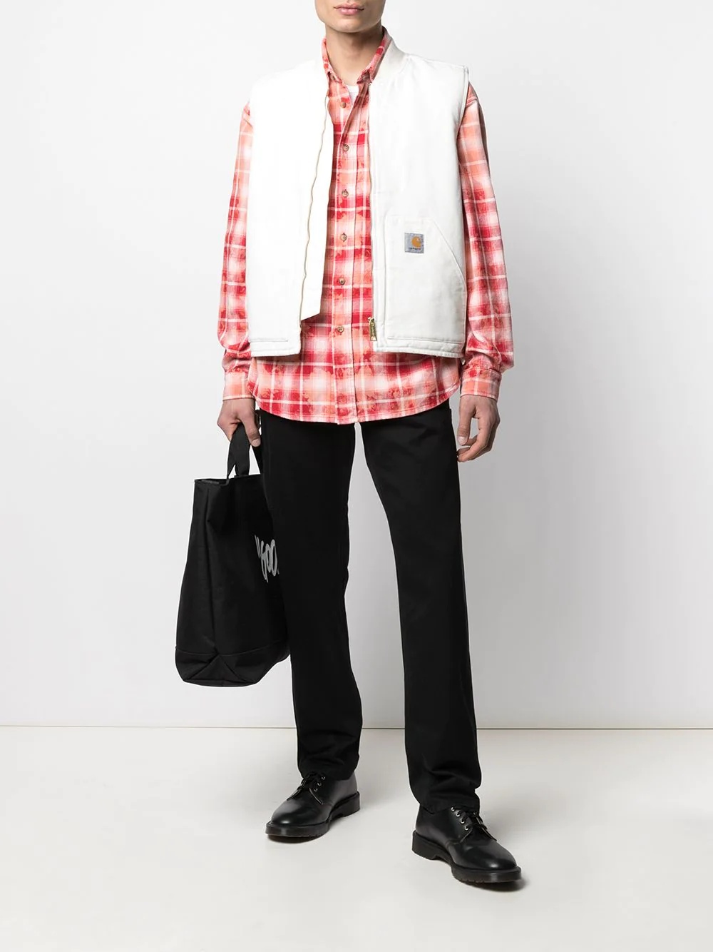 logo-patch cotton straight-leg trousers - 3