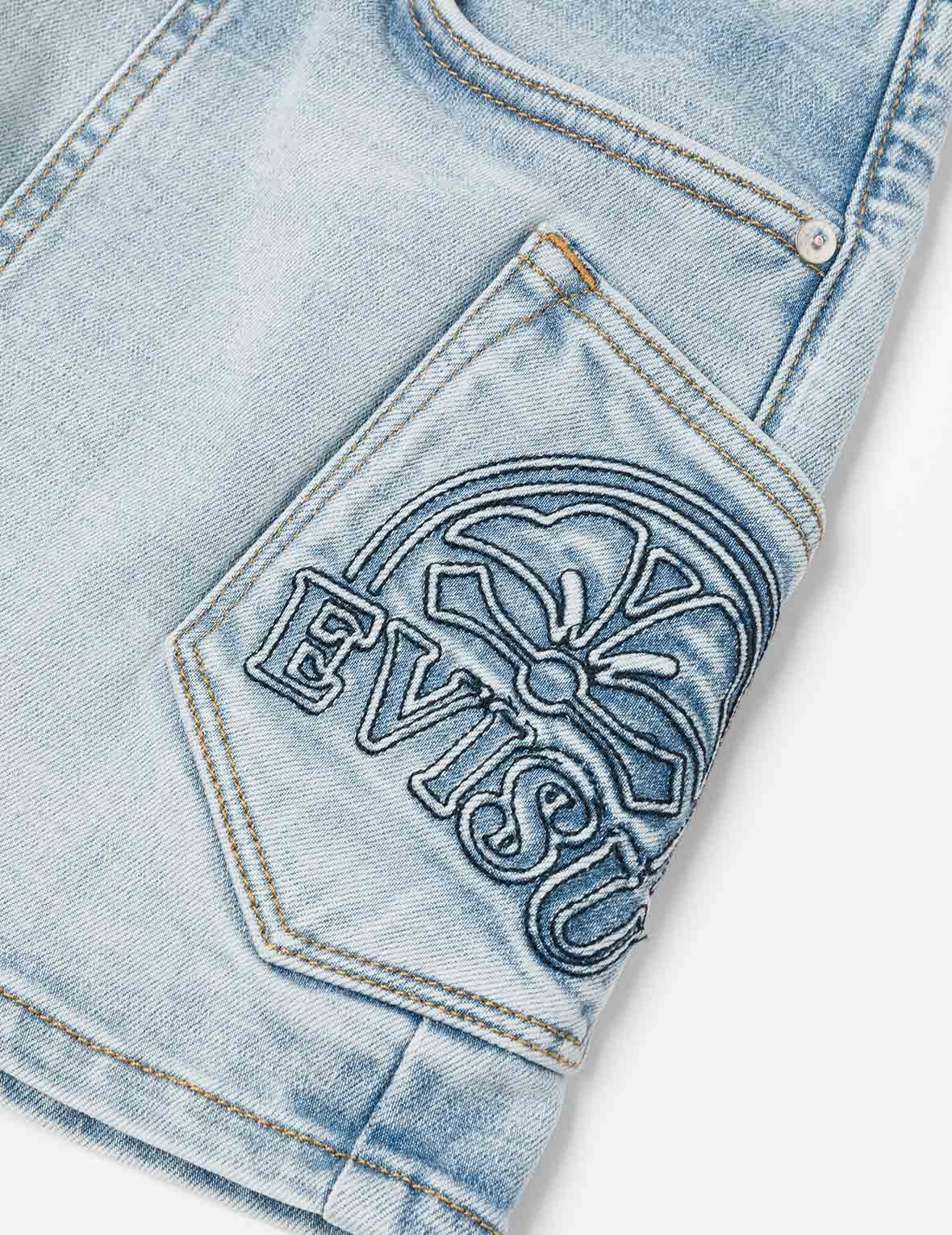 Kamon and Logo Embroidery Regular Fit Denim Skorts - 5
