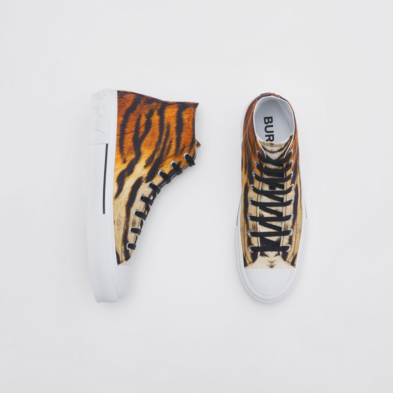 Tiger Print Cotton High-top Sneakers - 1