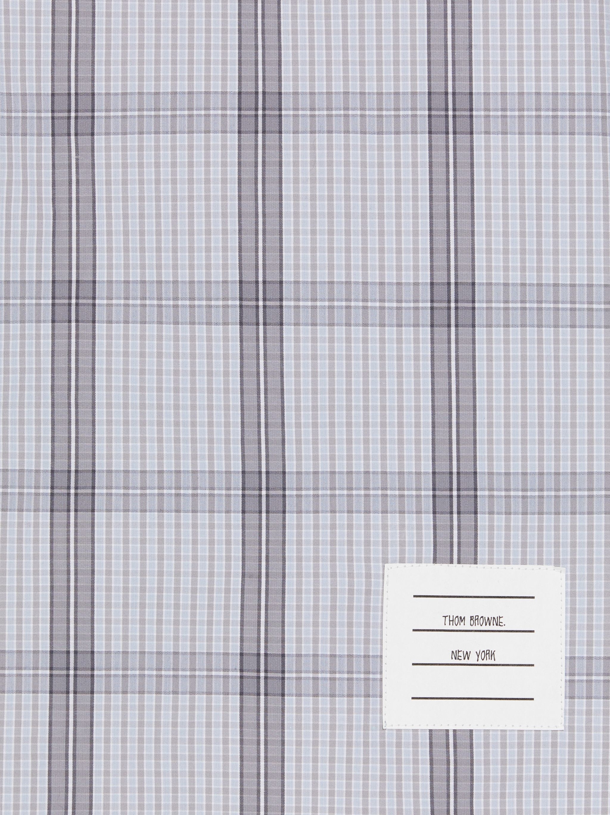 Medium Grey Small Grid Windowpane Check Poplin Bow Tie Blouson Long-sleeved Knee-length Shirtdress - 5