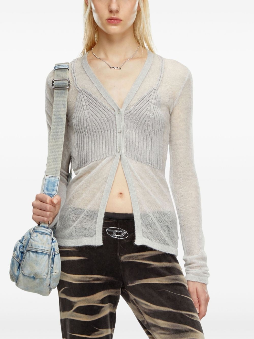 layered-effect knitted cargidan - 3