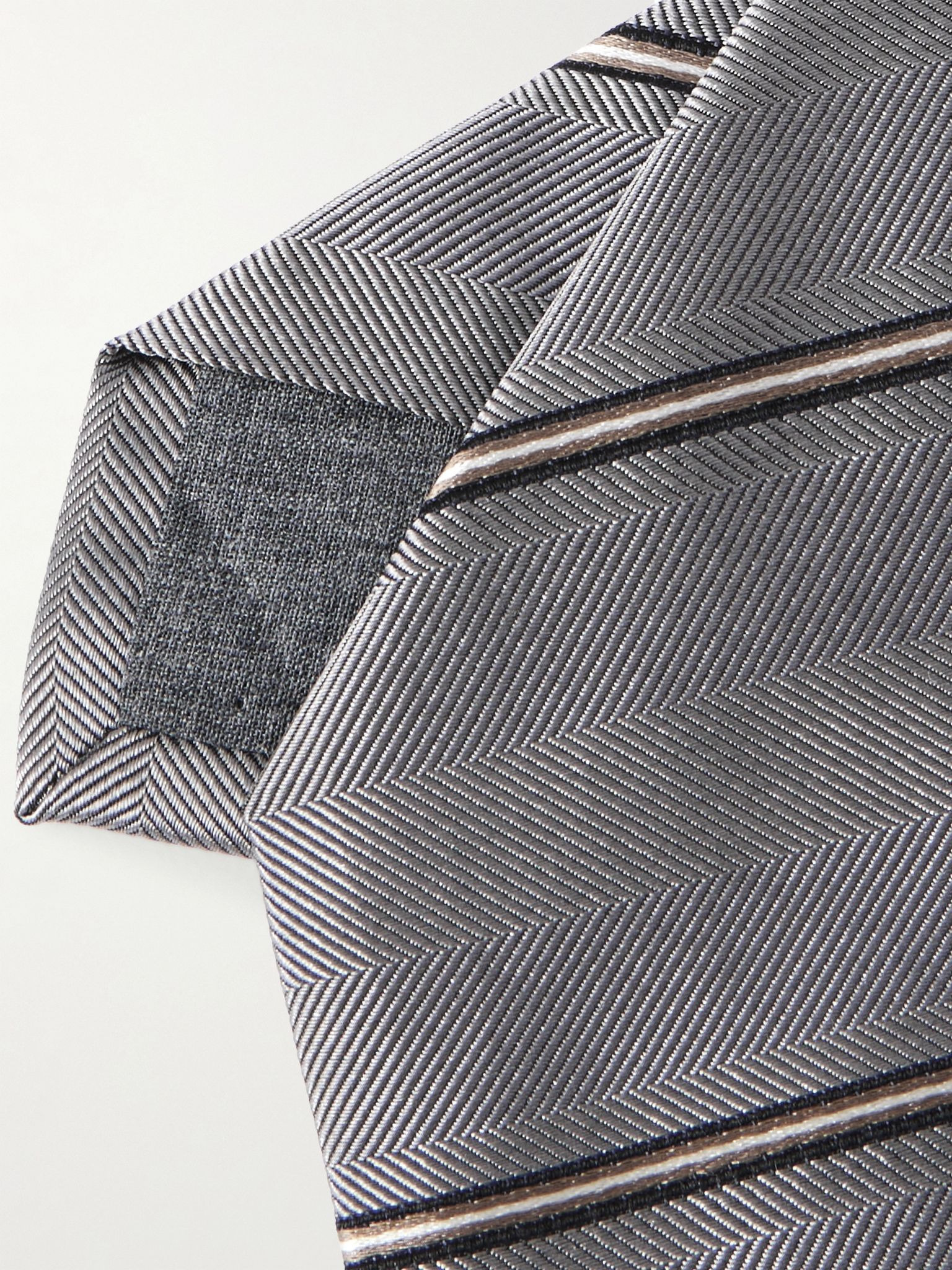 8cm Striped Silk-Herringbone Tie Gray - 3