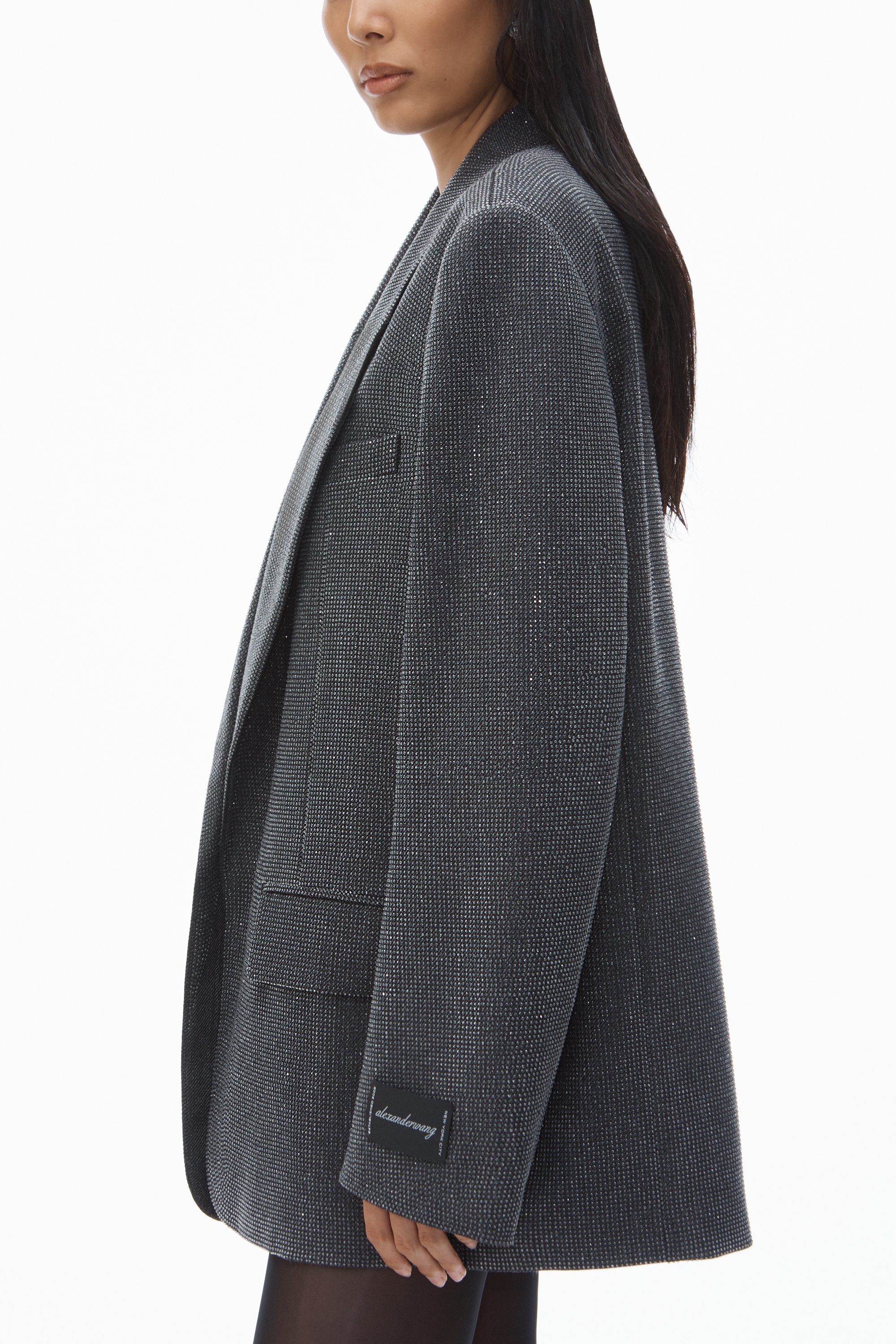 Boxy Oversize Blazer in Wool Will with Clear Bead Hotfix - 4