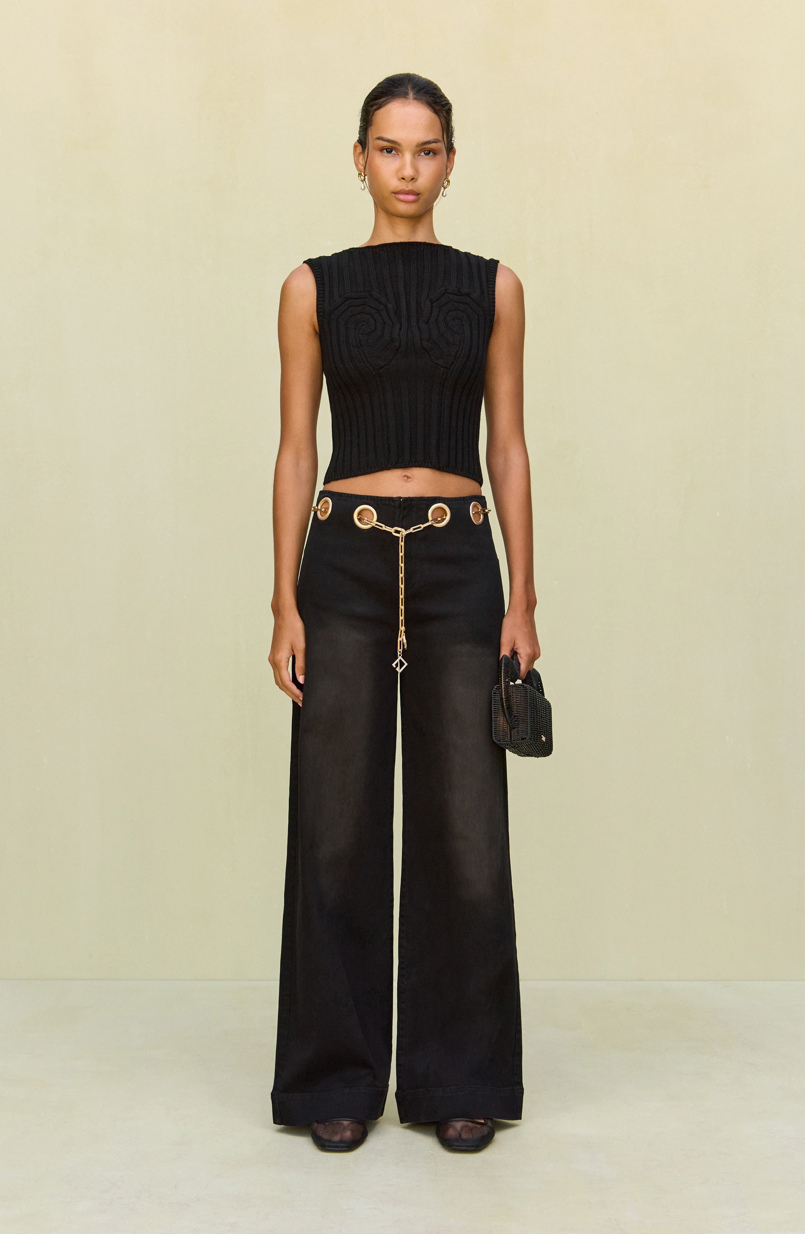 Cult Gaia Sydney Belted Grommet Wide Leg Pants in Rinse Wash at Nordstrom - 6