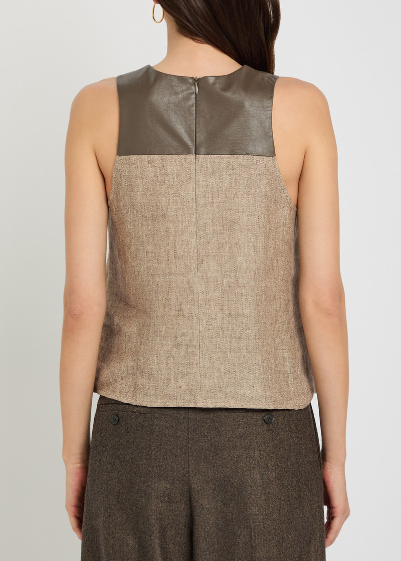 Emporio Armani Faux Leather Panel Linen top 3