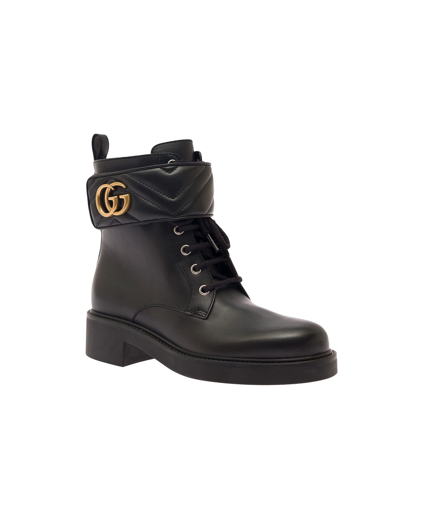 Black Ankle Boot With Double 'g' And Textured Hardware In Leather Woman - 2